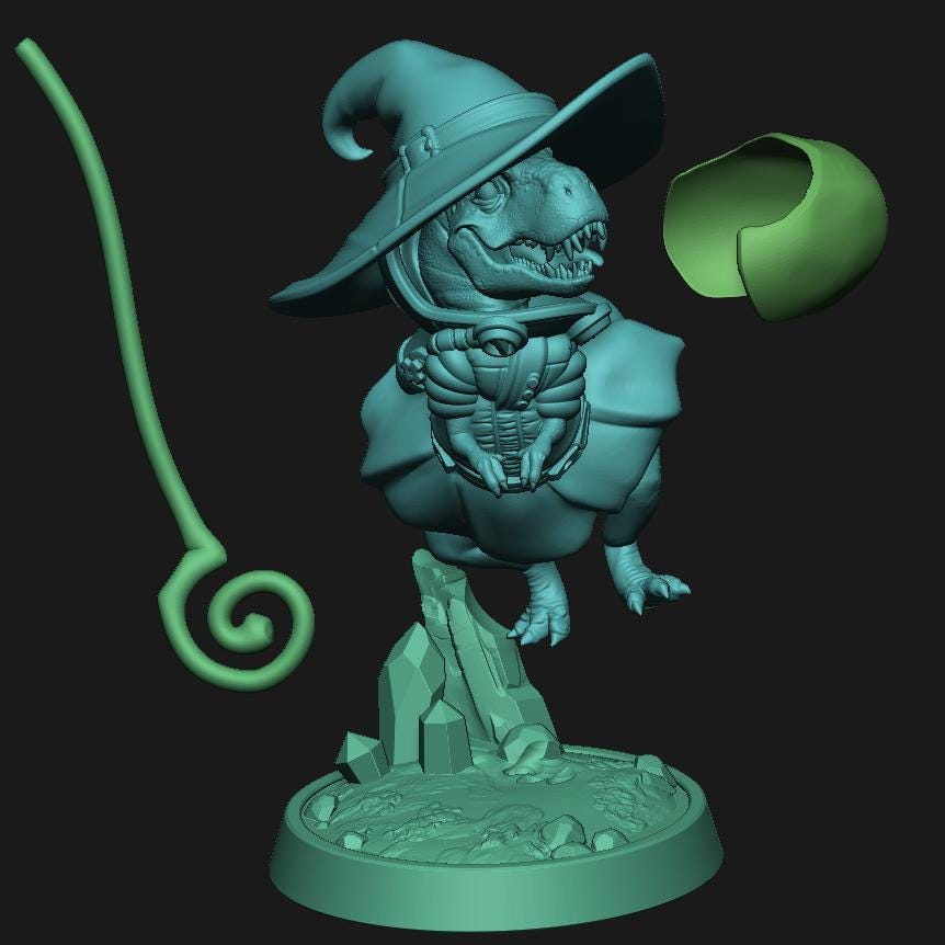 T-Rex Witch in Space | Tabletop Miniature | Pepunki Creatures