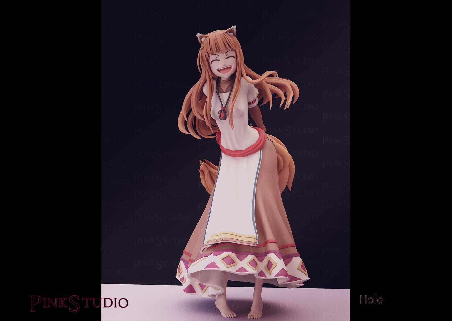 Wolf Spirit Girl Model Kit | 3D Resin Printed Figurine | Pink Studio