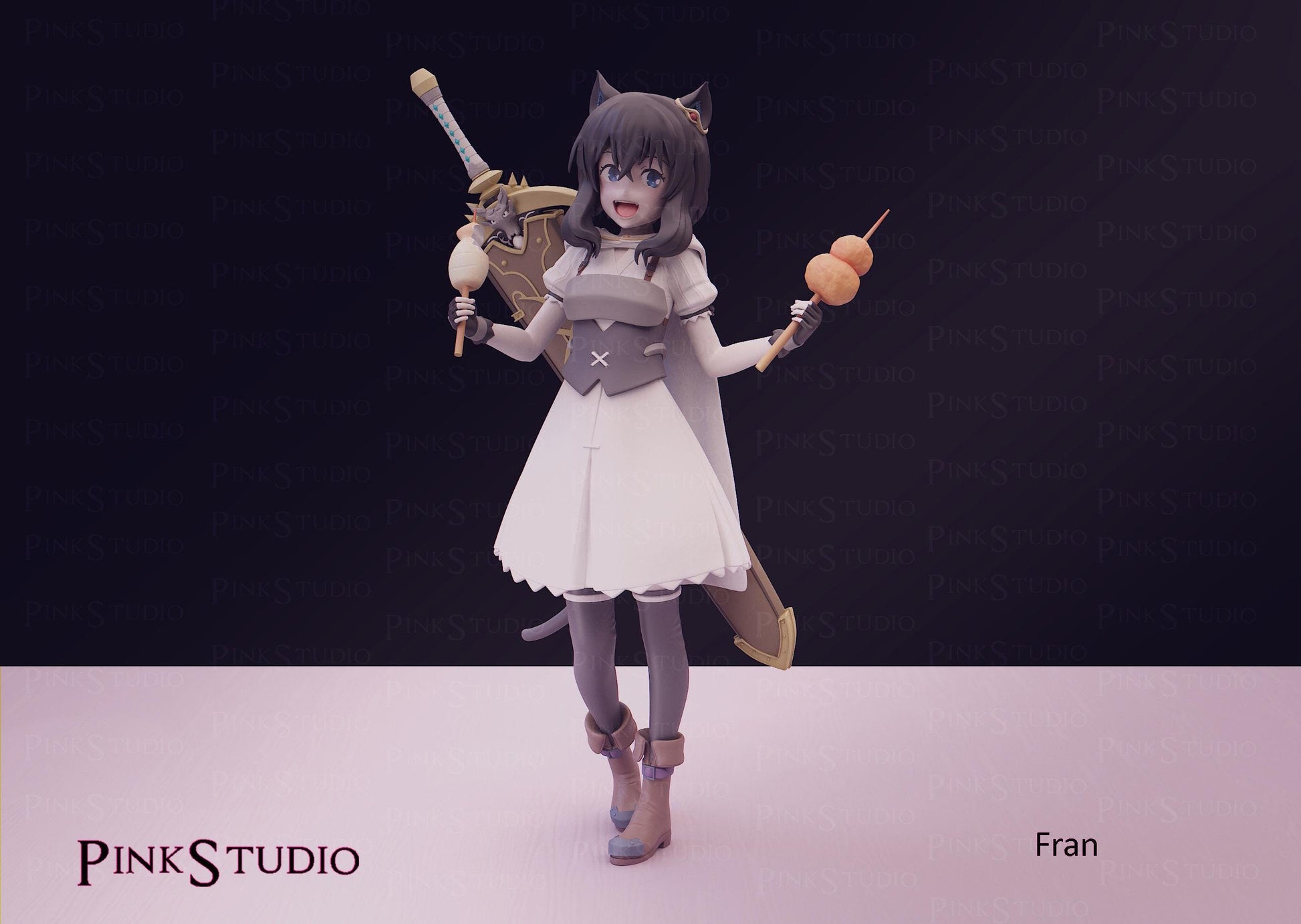 Cat Girl Model Kit | 3D Resin Printed Figurine | Pink Studio
