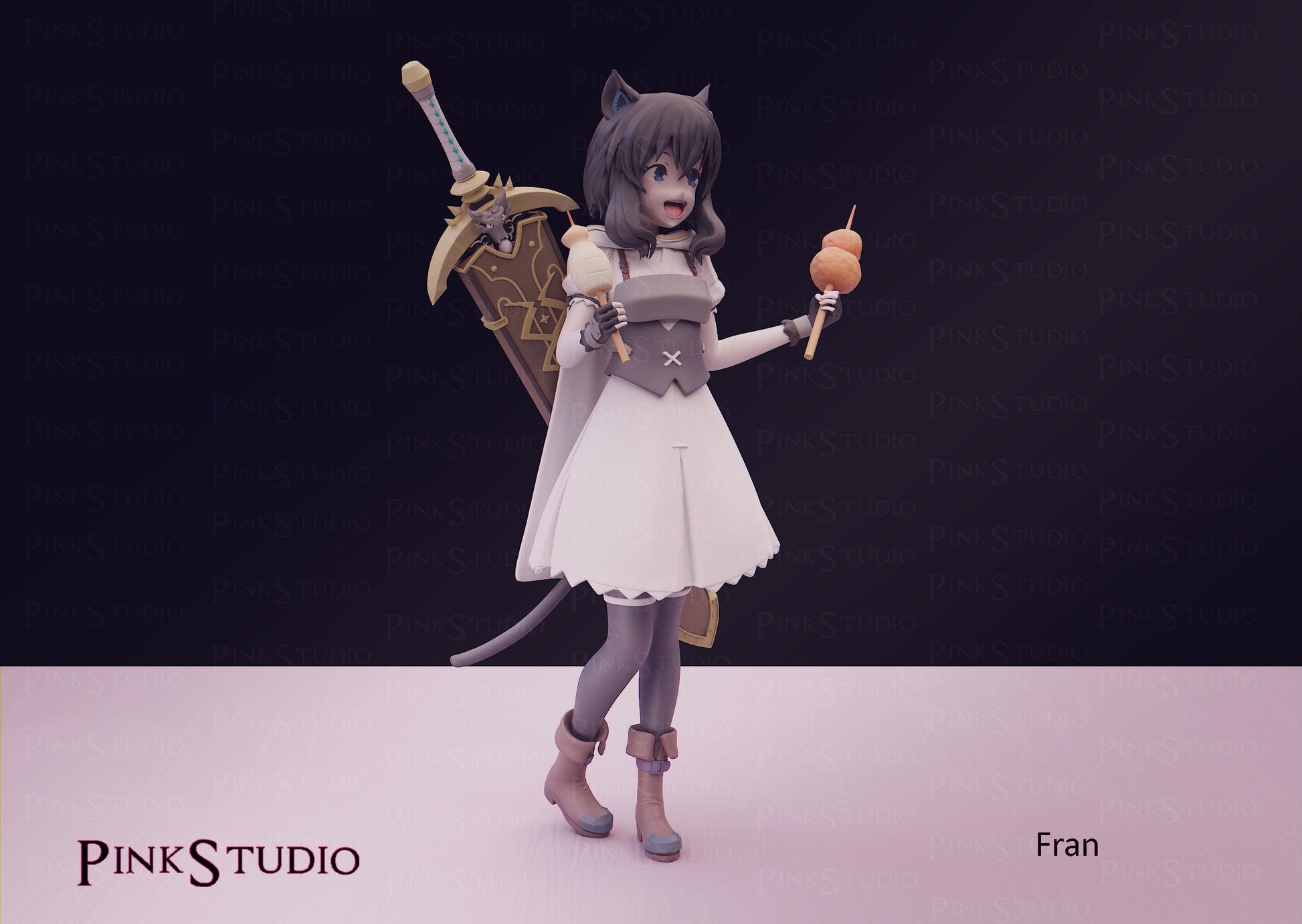 Cat Girl Model Kit | 3D Resin Printed Figurine | Pink Studio