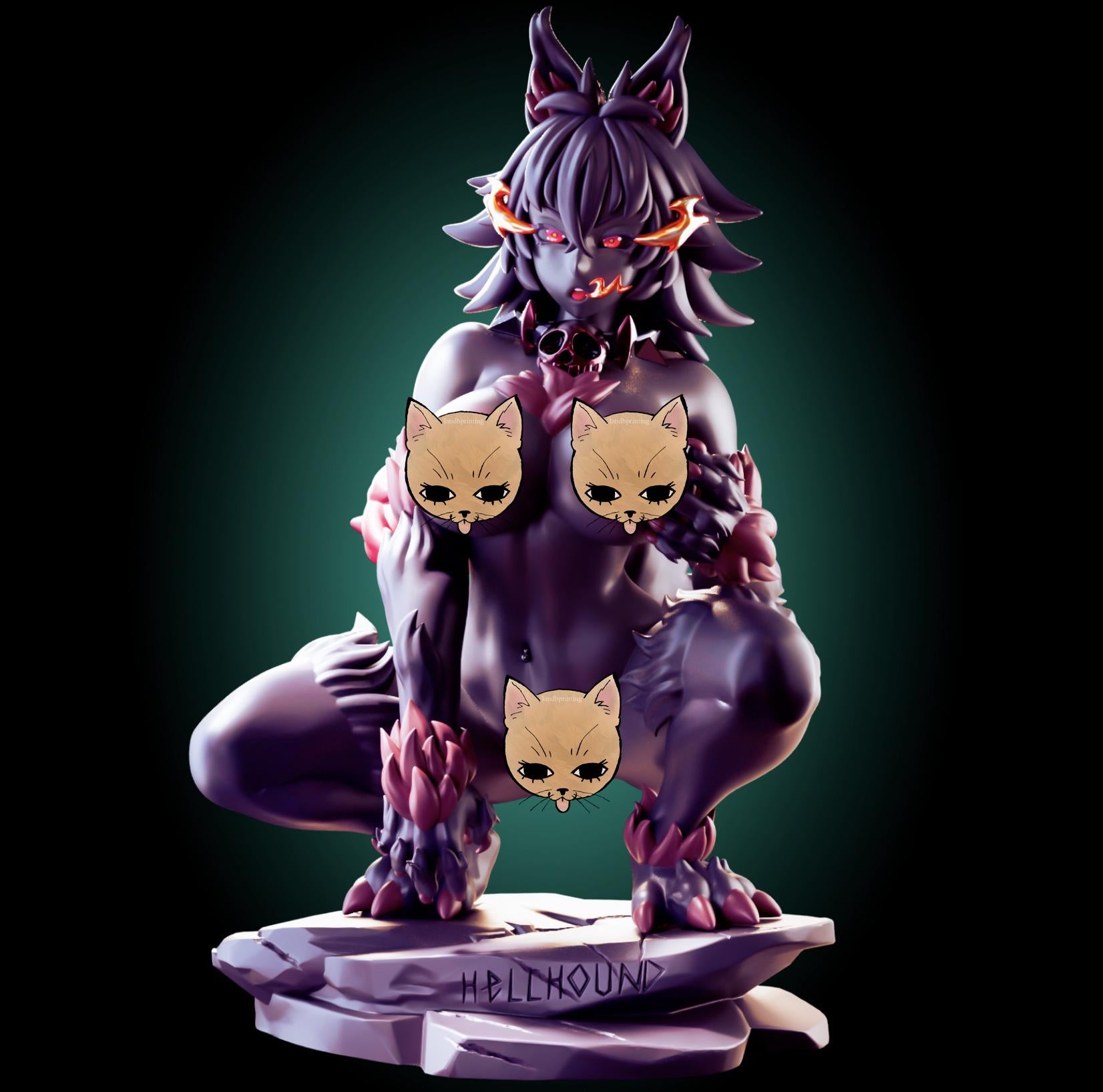 Hellhound Monster Girl Waifu Model Kit | 3D Resin Printed Figurine | Officer Rhu