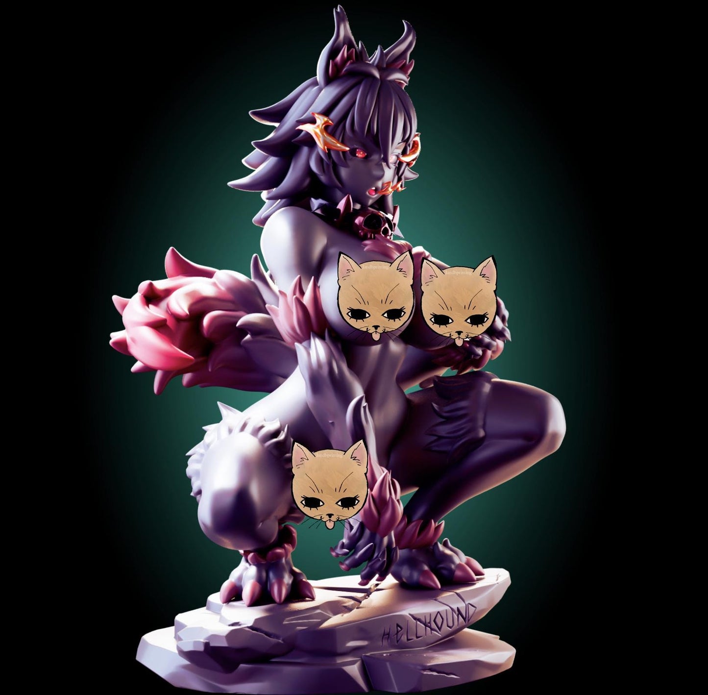 Hellhound Monster Girl Waifu Model Kit | 3D Resin Printed Figurine | Officer Rhu