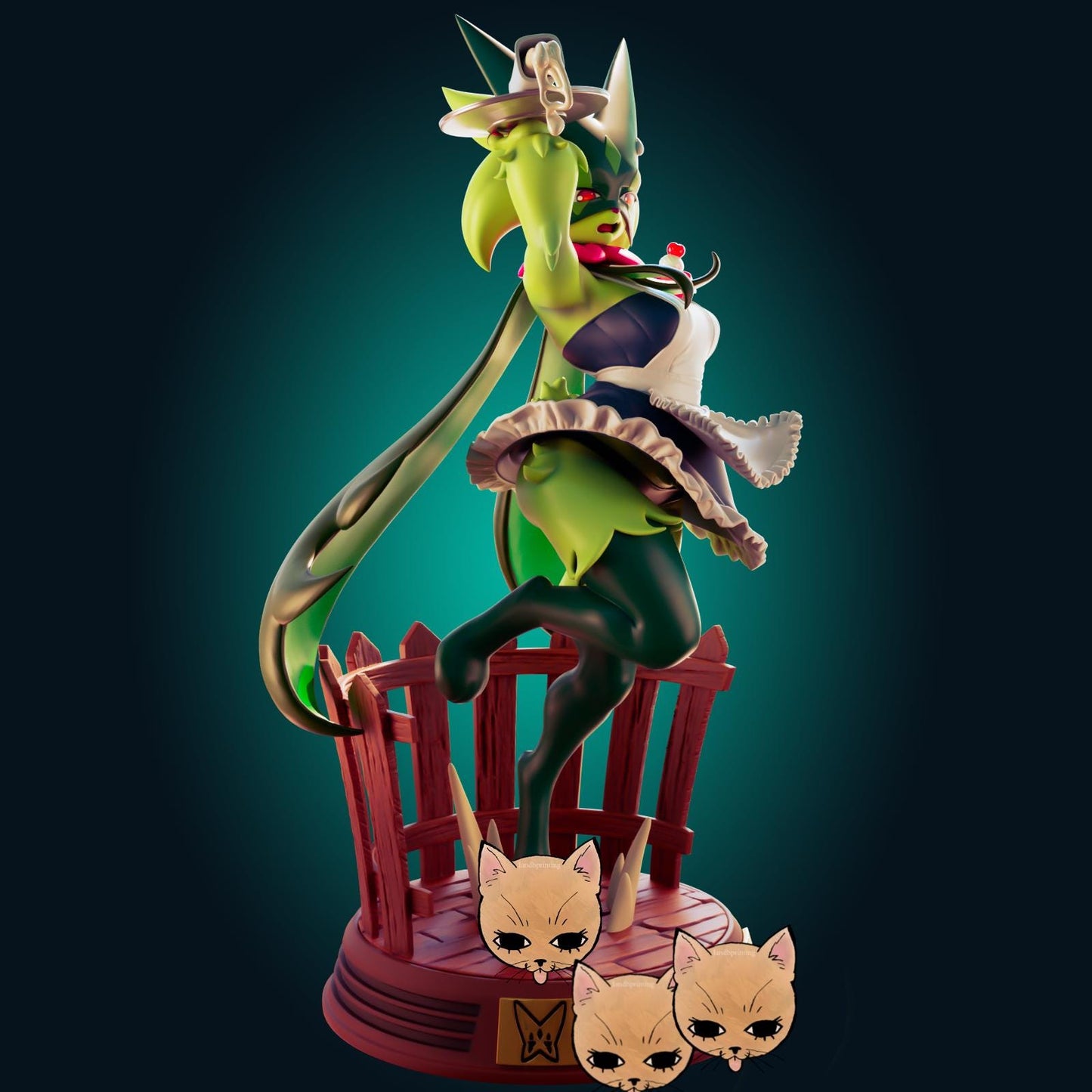 Green Cat Girl Model Kit | 3D Resin Printed Figurine | Officer Rhu