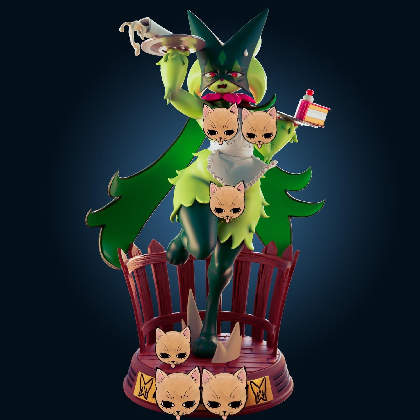 Green Cat Girl Model Kit | 3D Resin Printed Figurine | Officer Rhu