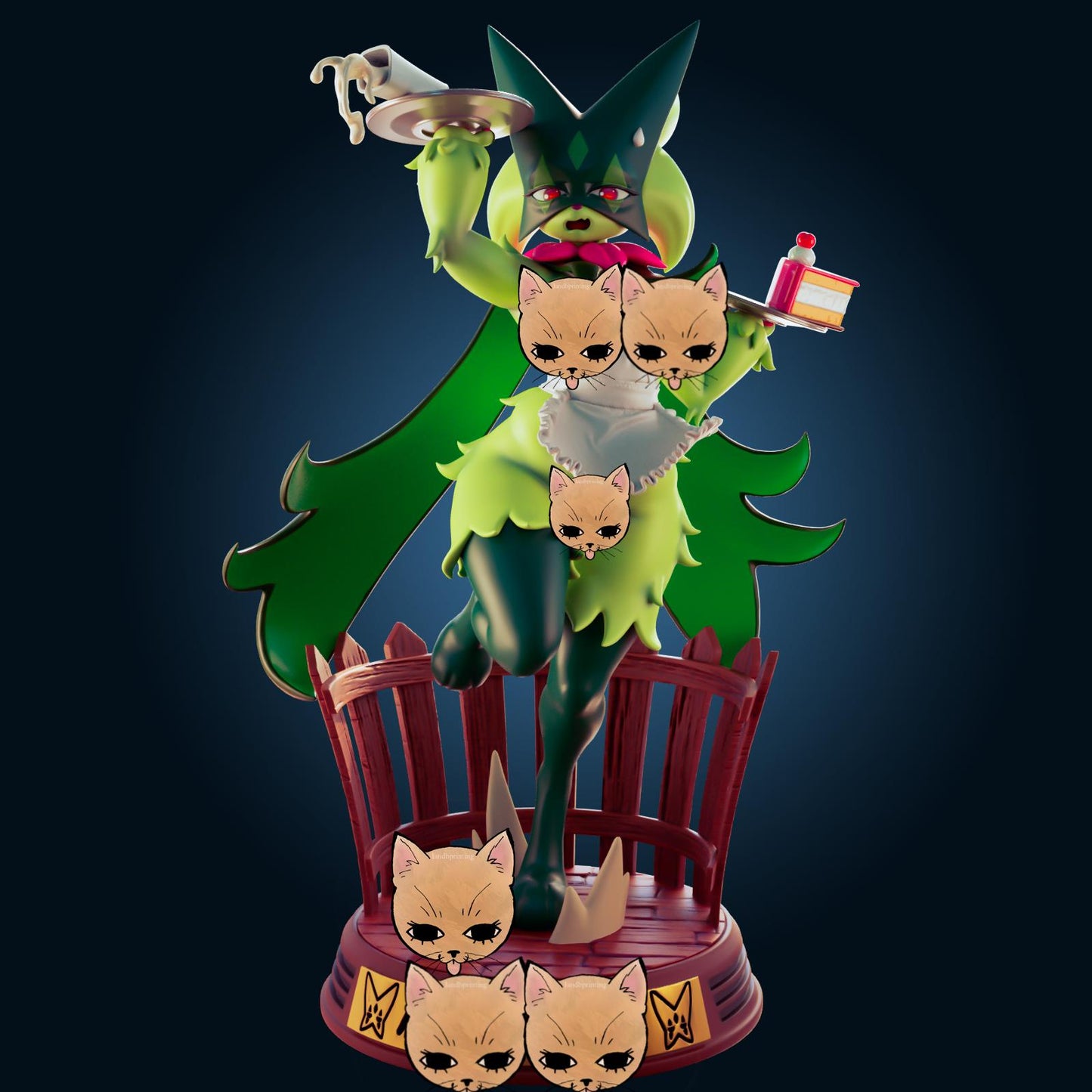 Green Cat Girl Model Kit | 3D Resin Printed Figurine | Officer Rhu