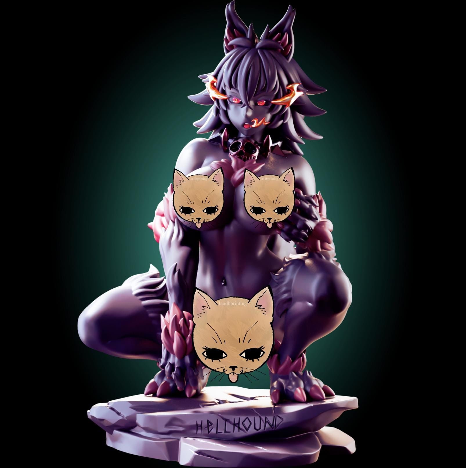 Hellhound Monster Girl Waifu Model Kit | 3D Resin Printed Figurine | Officer Rhu