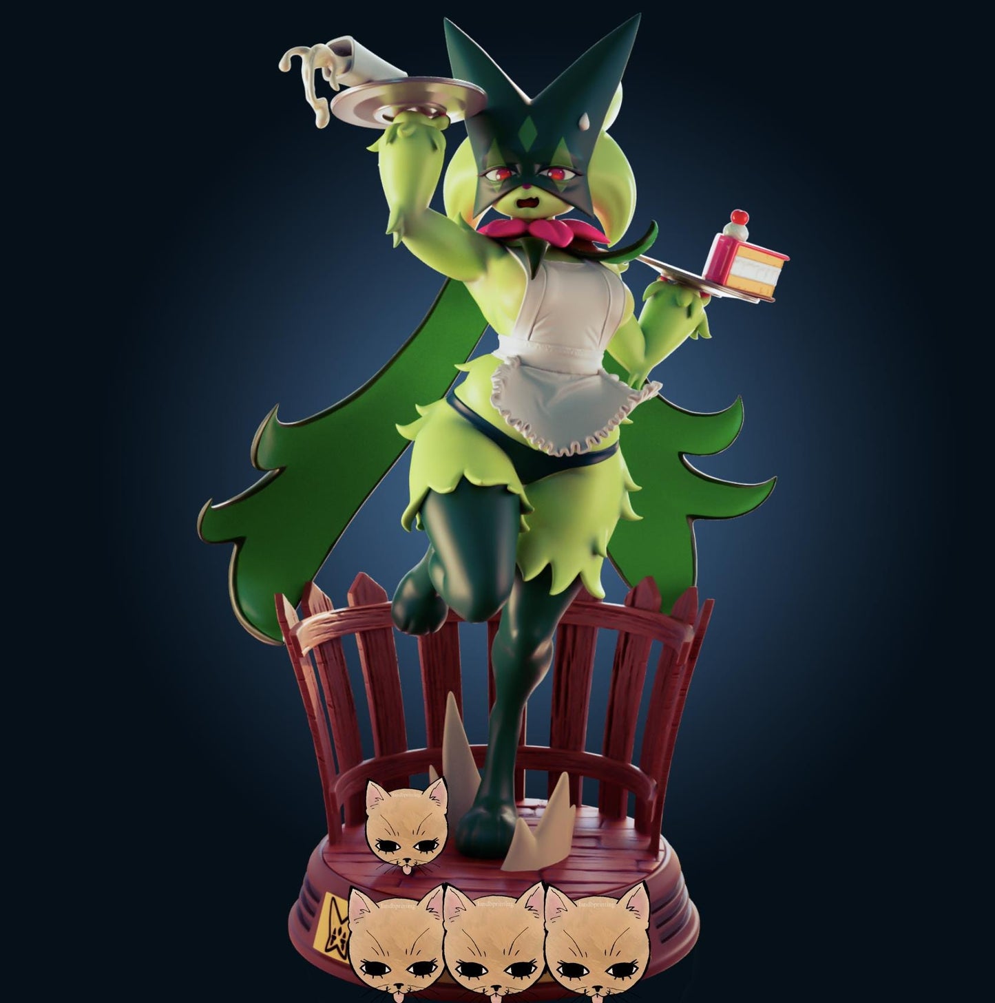 Green Cat Girl Model Kit | 3D Resin Printed Figurine | Officer Rhu