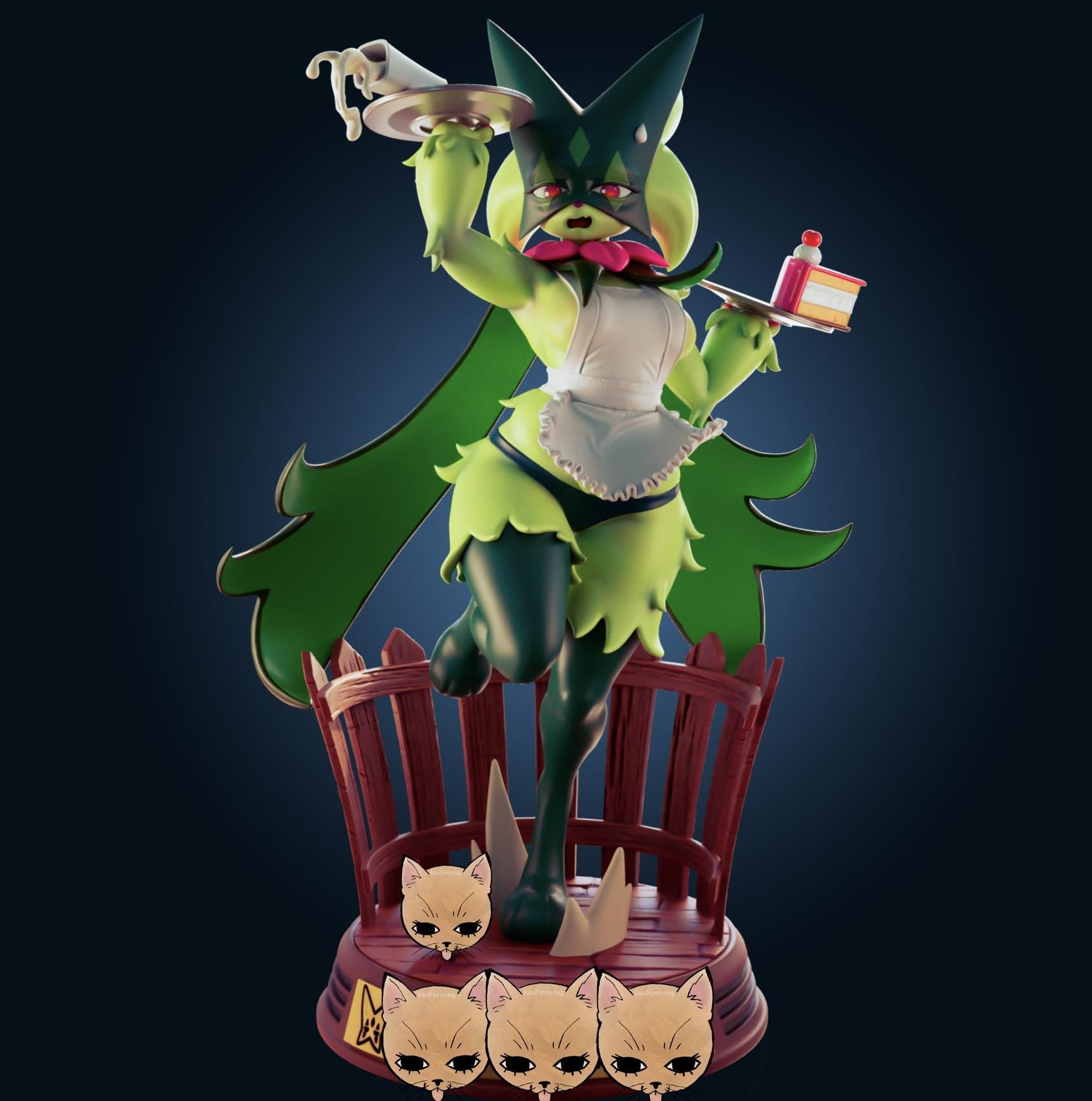Green Cat Girl Model Kit | 3D Resin Printed Figurine | Officer Rhu