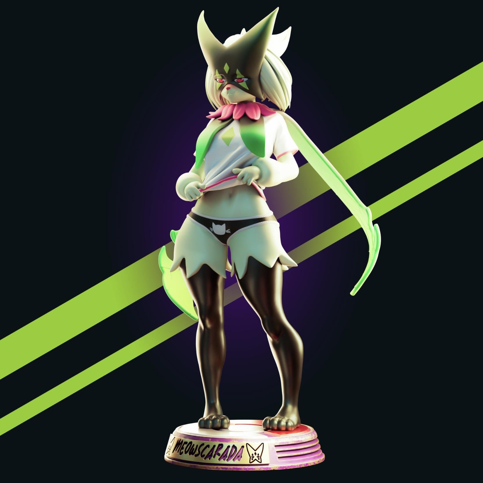 Green Cat Girl Model Kit | 3D Resin Printed Figurine | Officer Rhu