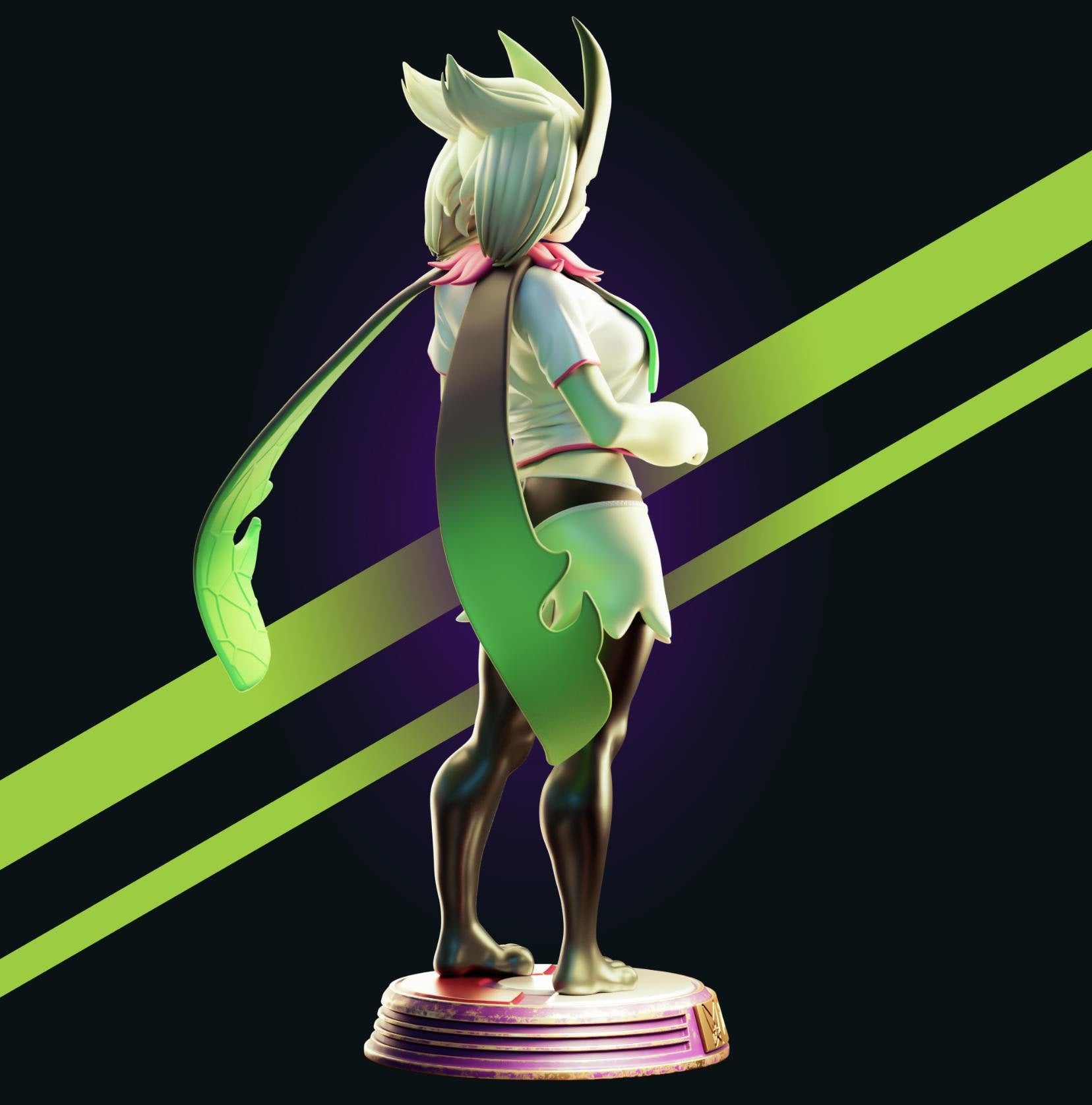 Green Cat Girl Model Kit | 3D Resin Printed Figurine | Officer Rhu