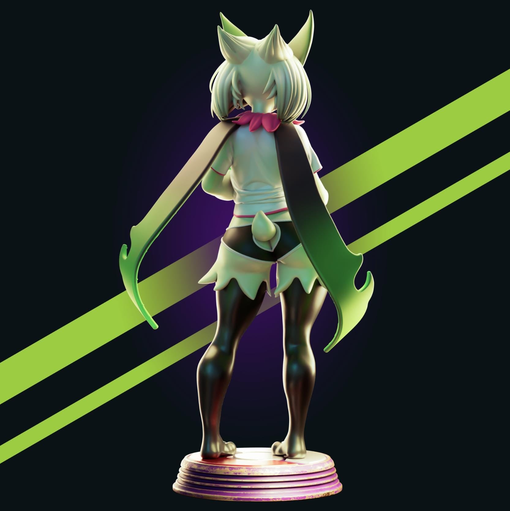 Green Cat Girl Model Kit | 3D Resin Printed Figurine | Officer Rhu