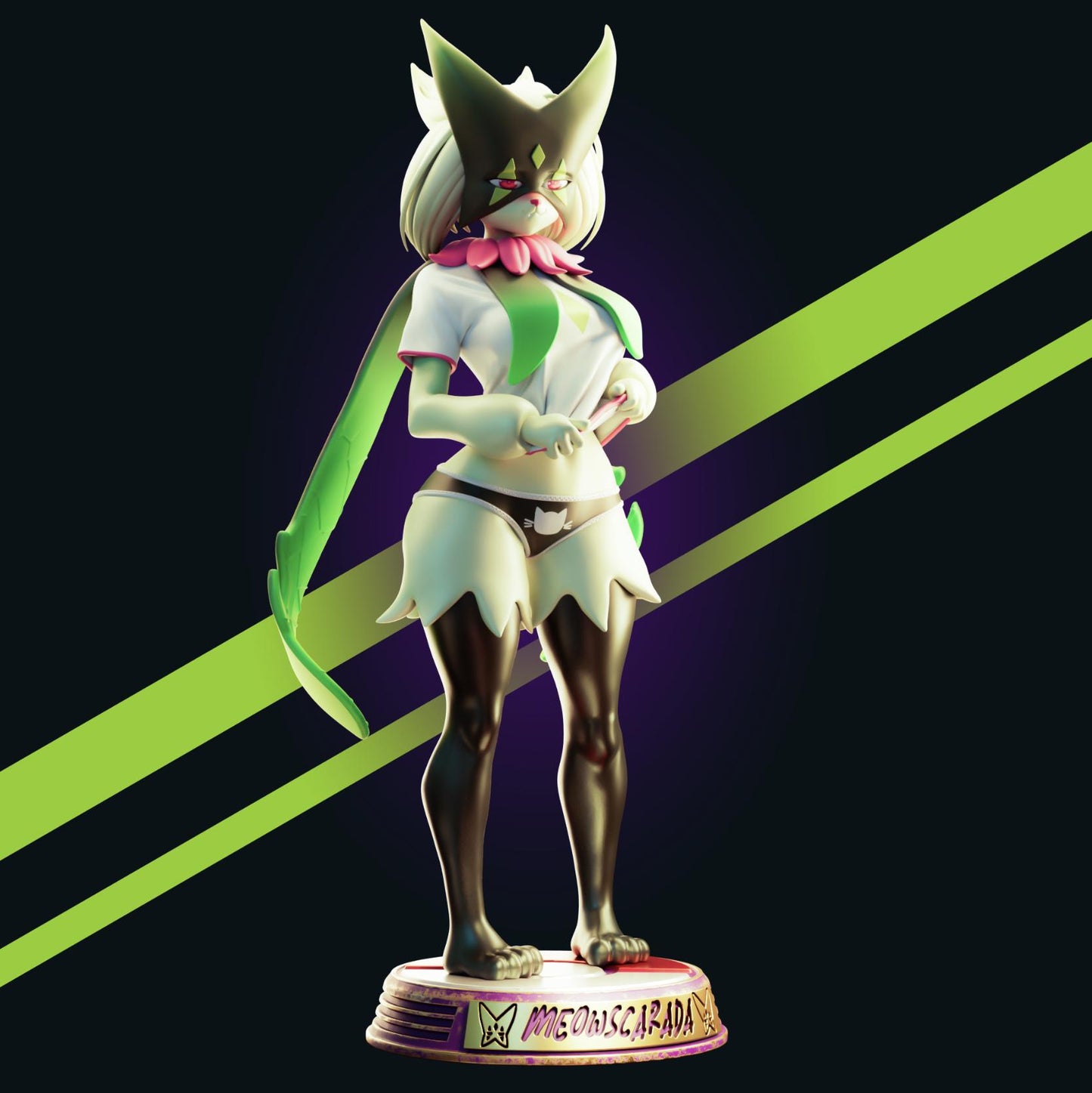 Green Cat Girl Model Kit | 3D Resin Printed Figurine | Officer Rhu
