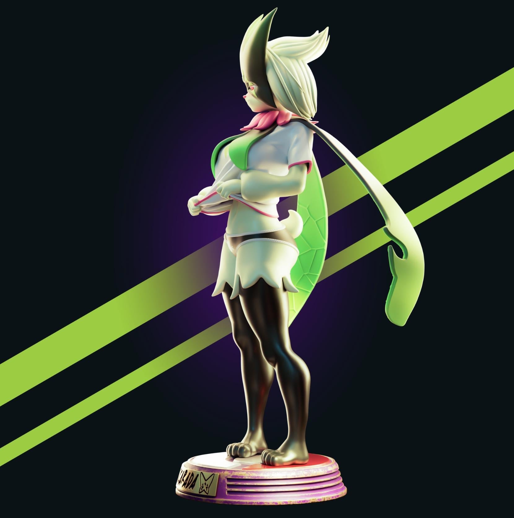 Green Cat Girl Model Kit | 3D Resin Printed Figurine | Officer Rhu