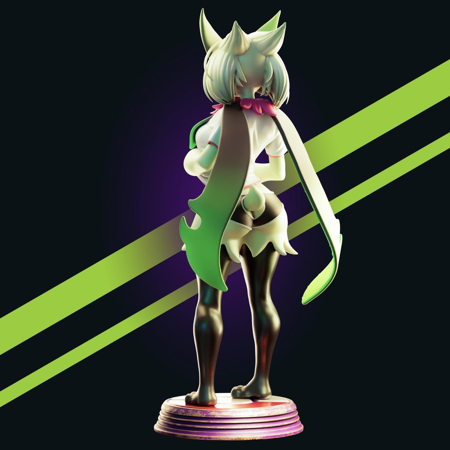 Green Cat Girl Model Kit | 3D Resin Printed Figurine | Officer Rhu