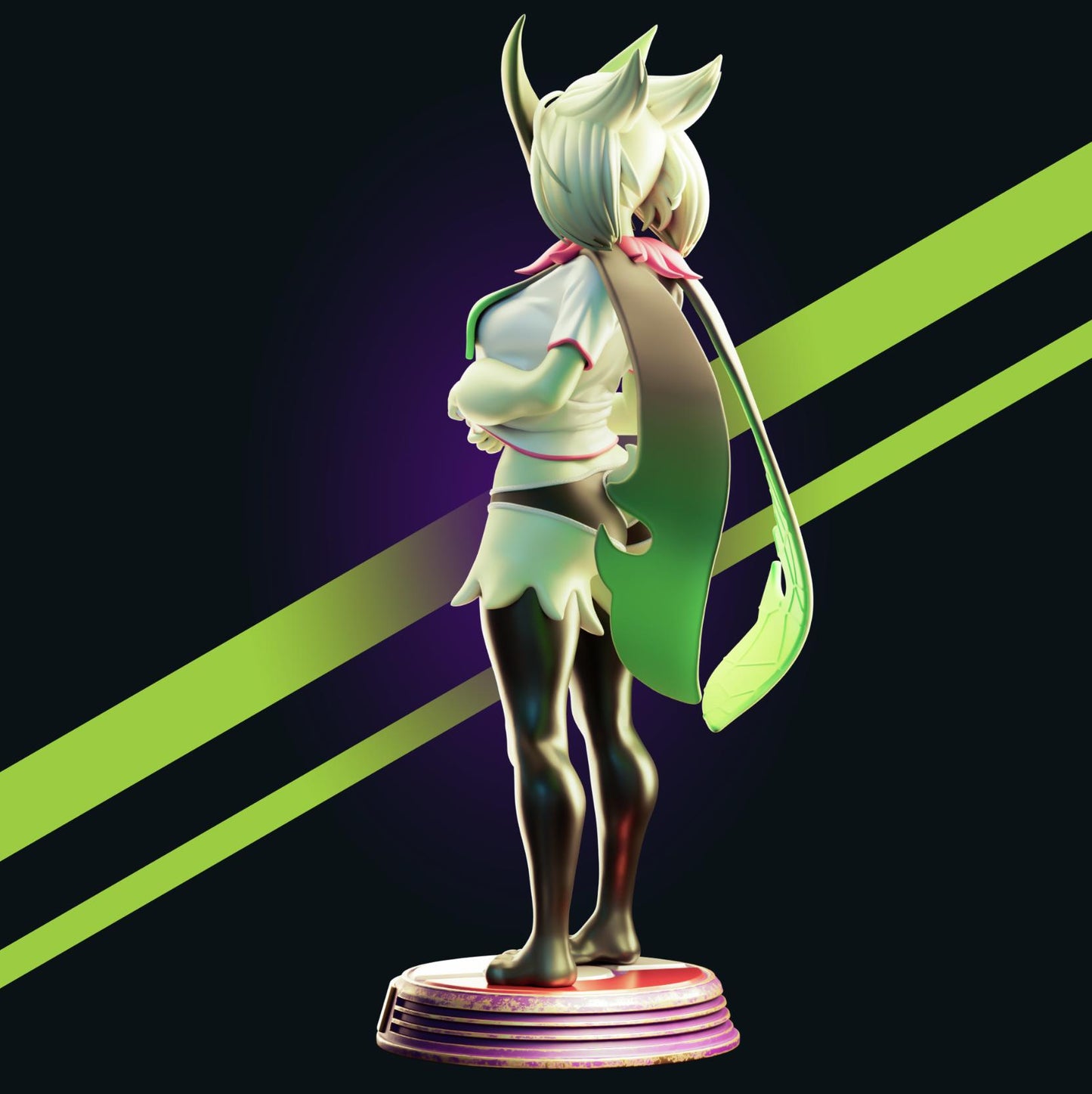 Green Cat Girl Model Kit | 3D Resin Printed Figurine | Officer Rhu