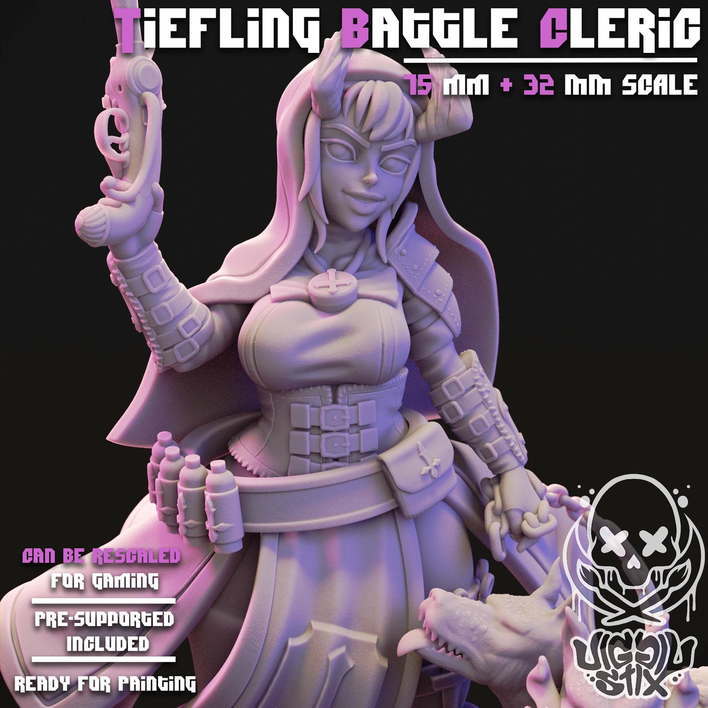 Tiefling Battle Cleric Miniature | Jigglystix