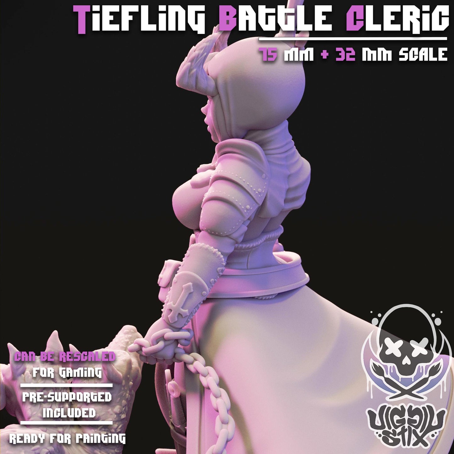 Tiefling Battle Cleric Miniature | Jigglystix