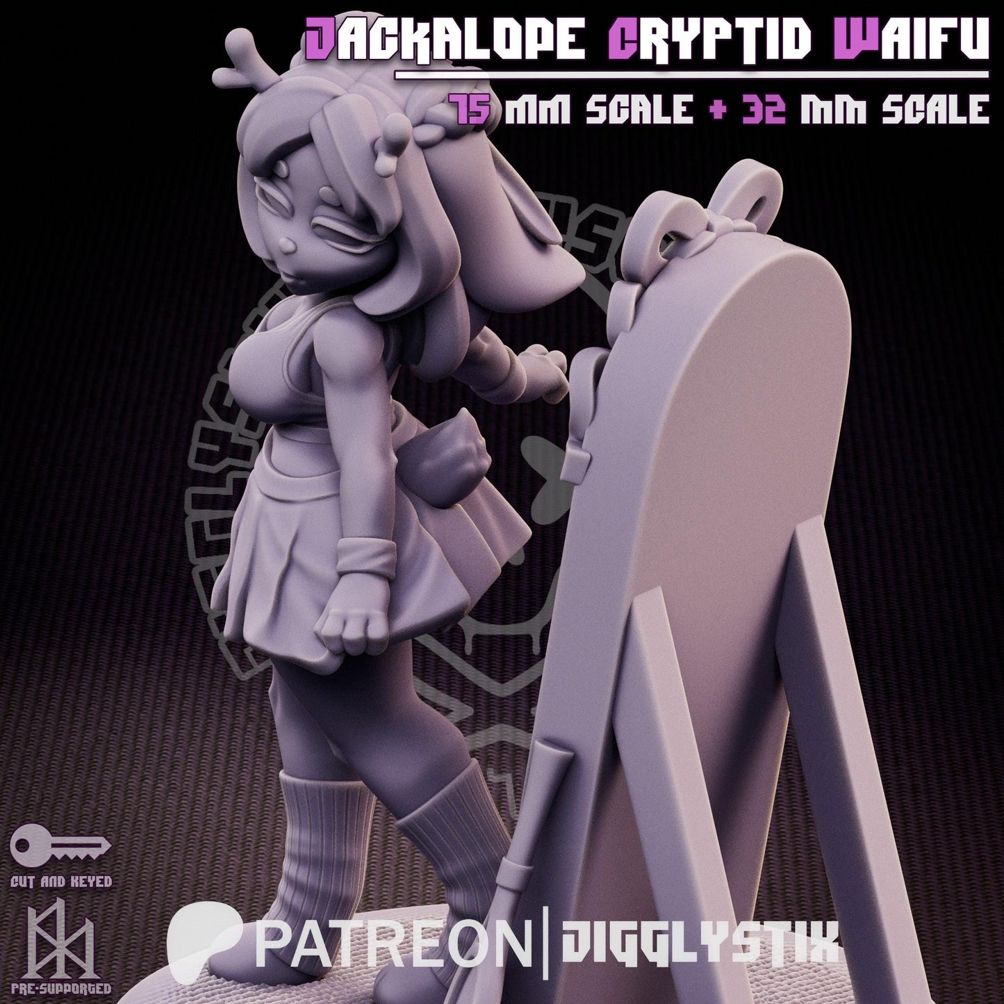 Jackalope Cryptid Waifu Miniature | Jigglystix