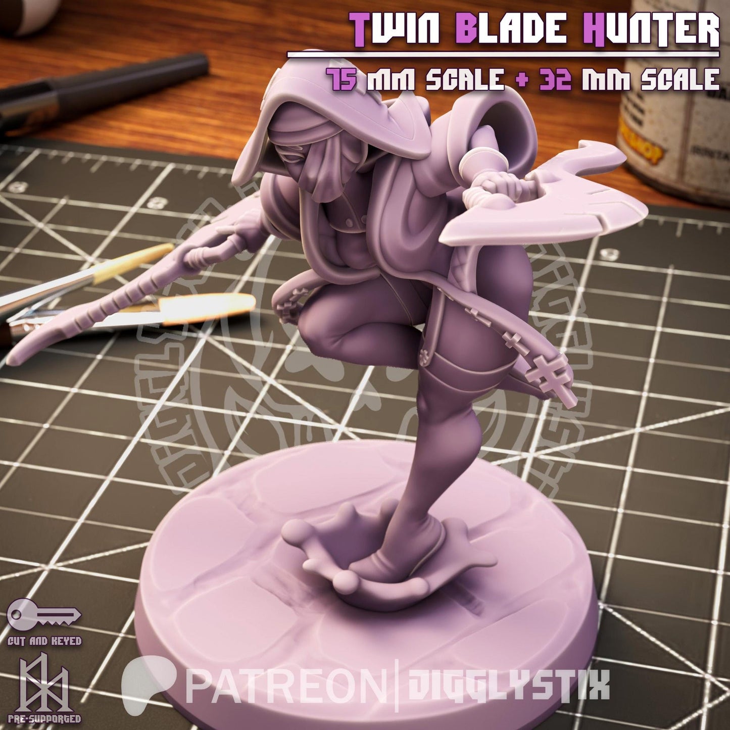 Twin Blade Vampire Hunter Miniature | Jigglystix