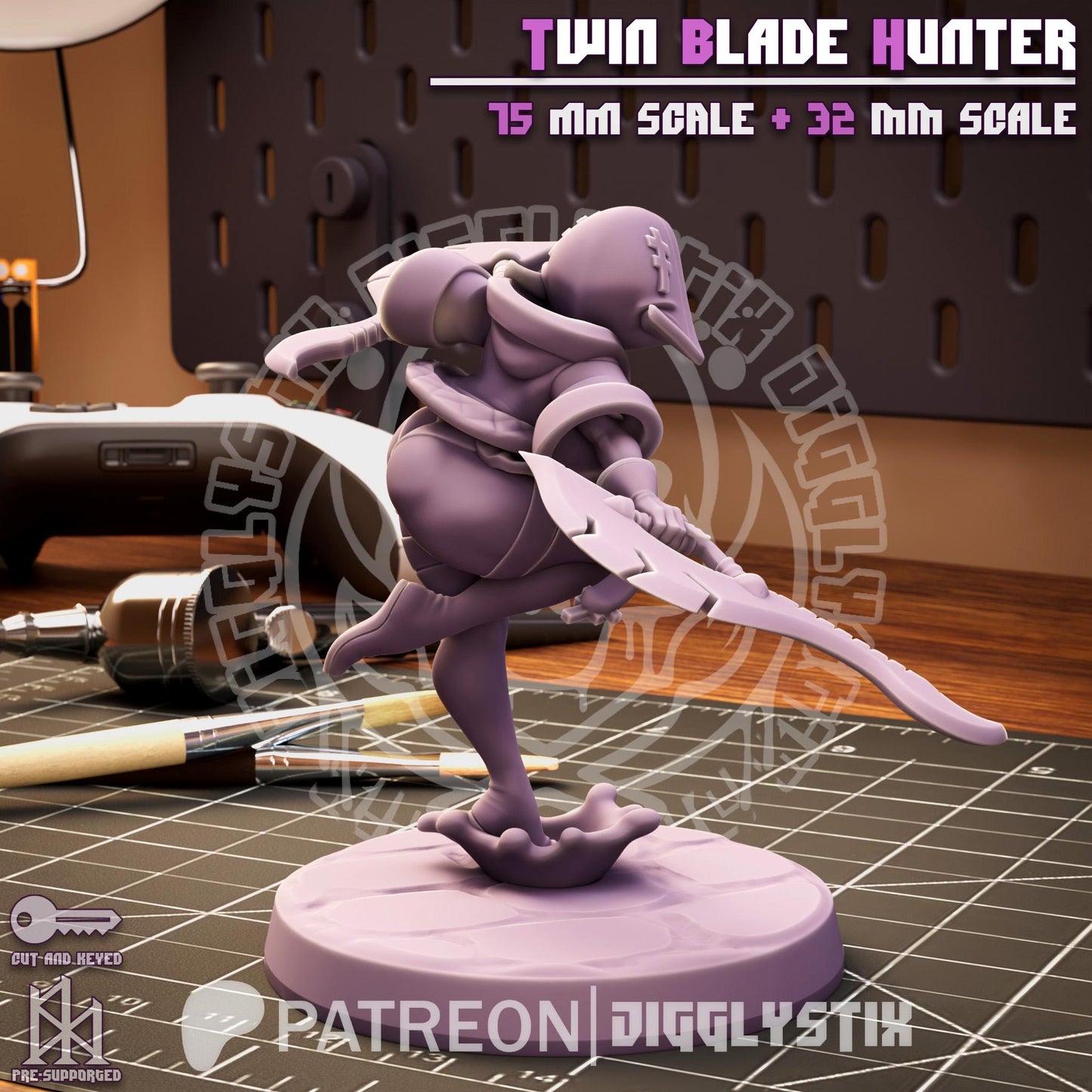 Twin Blade Vampire Hunter Miniature | Jigglystix