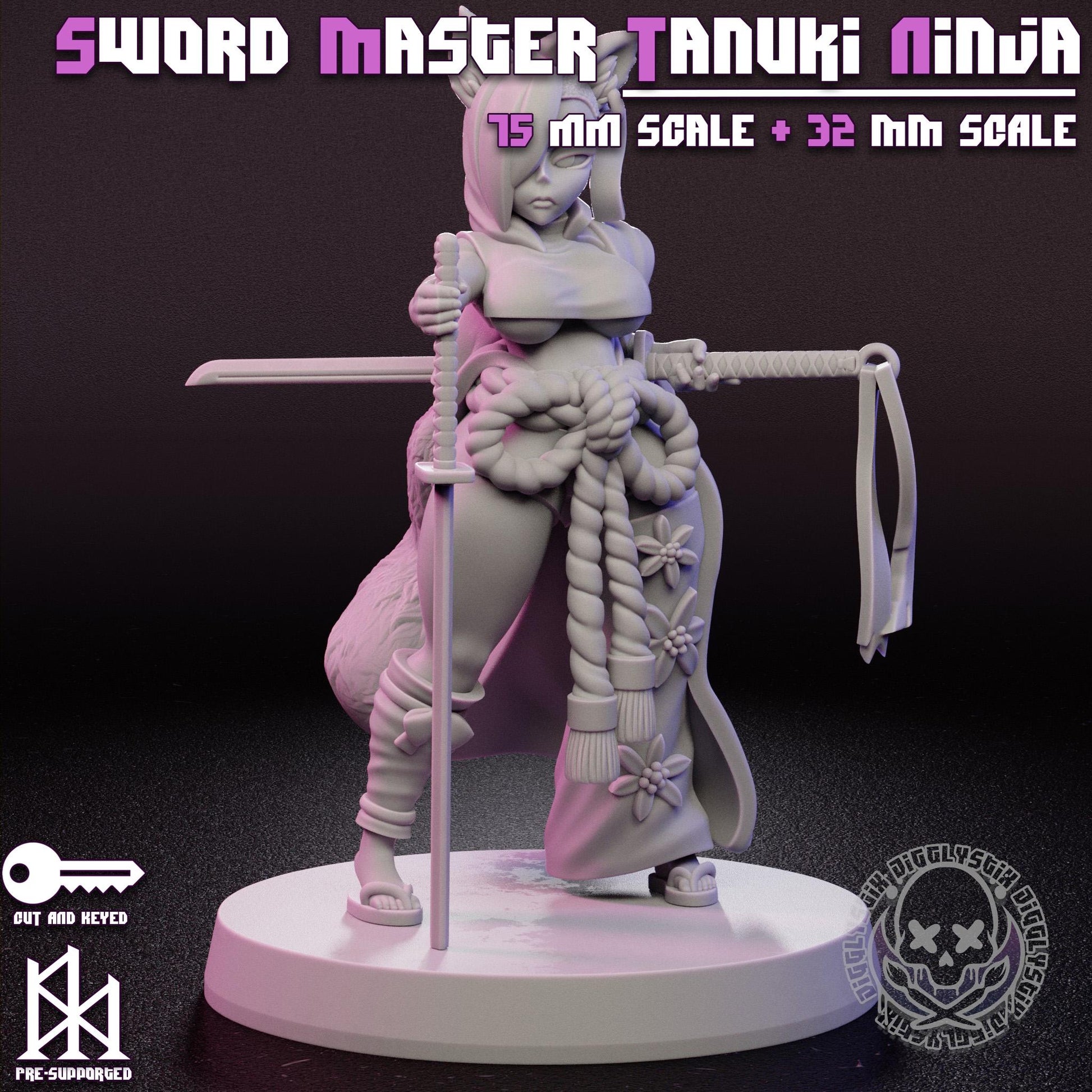 Sword Master Tanuki Nina Girl Miniature | Jigglystix
