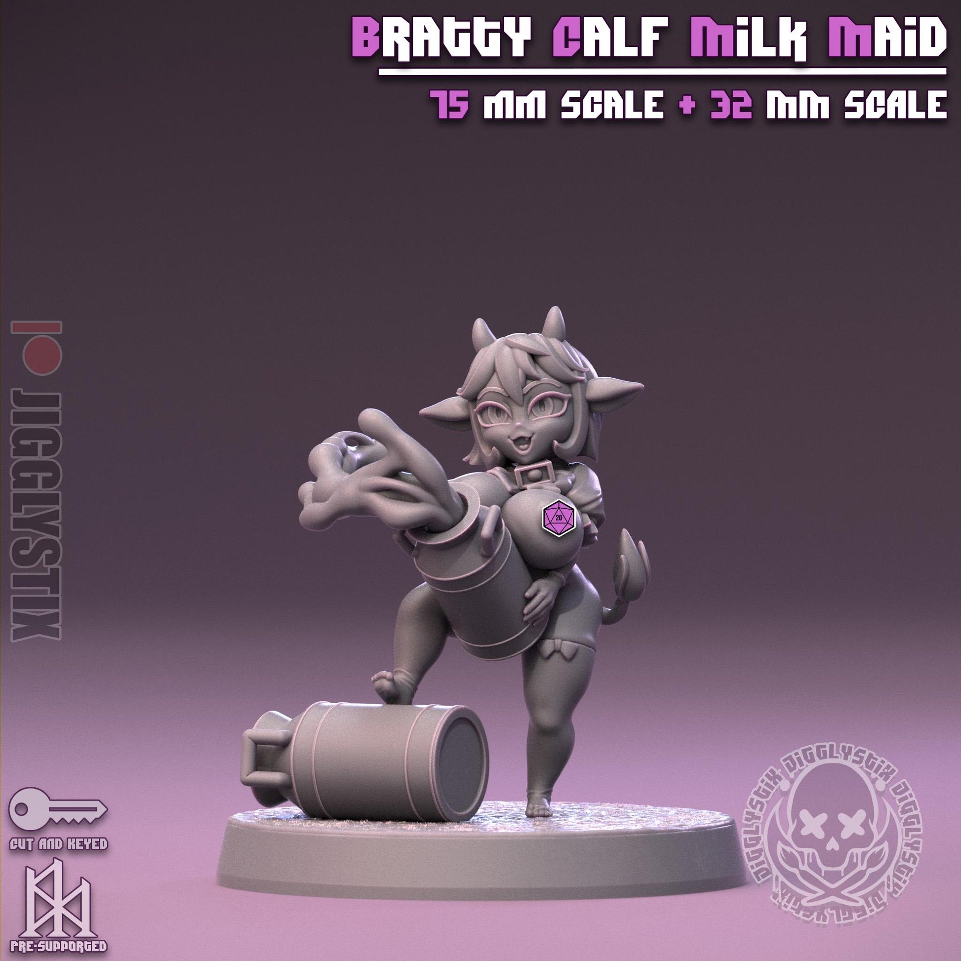 Bratty Calf Milk Maid Pin Up Miniature | Jigglystix