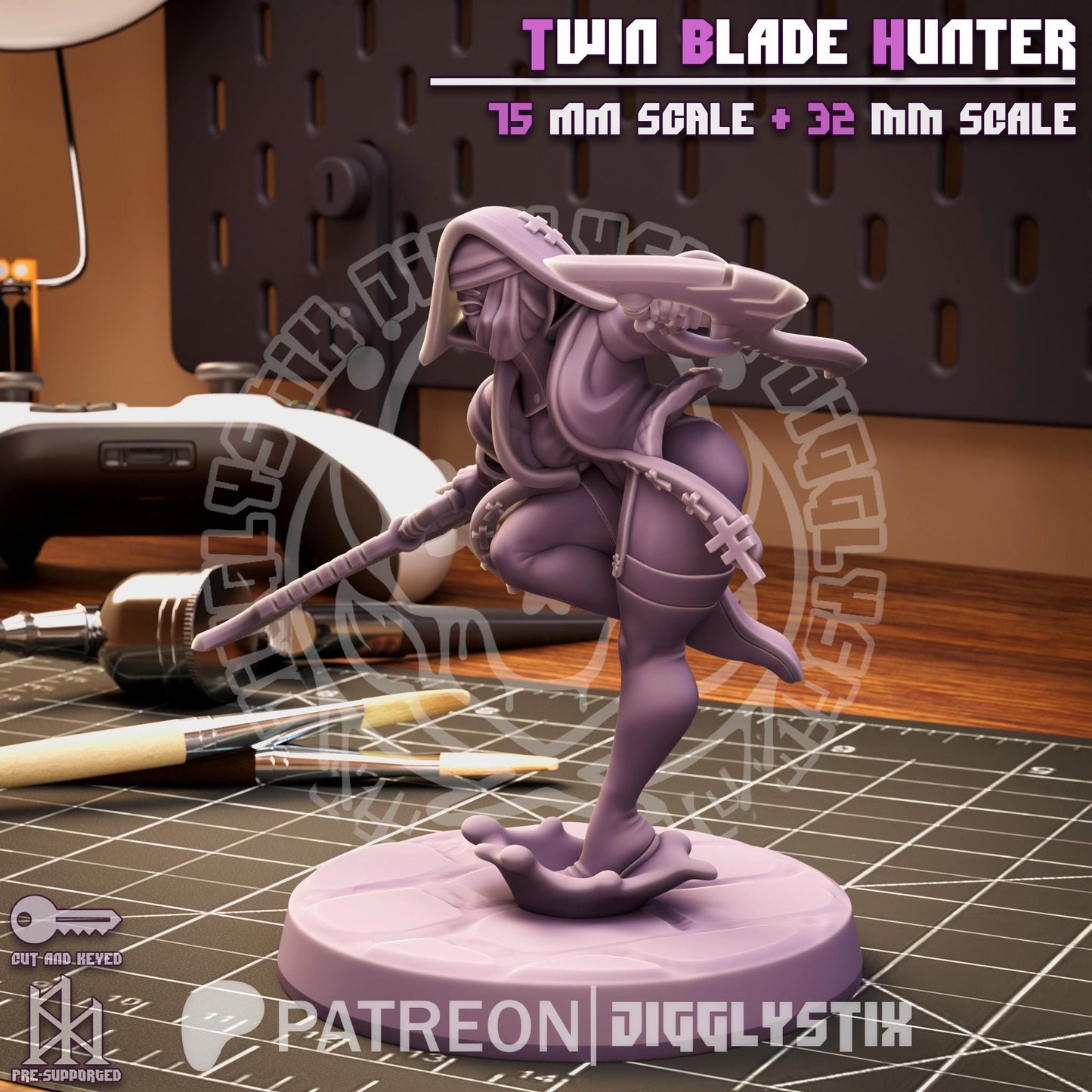 Twin Blade Vampire Hunter Miniature | Jigglystix
