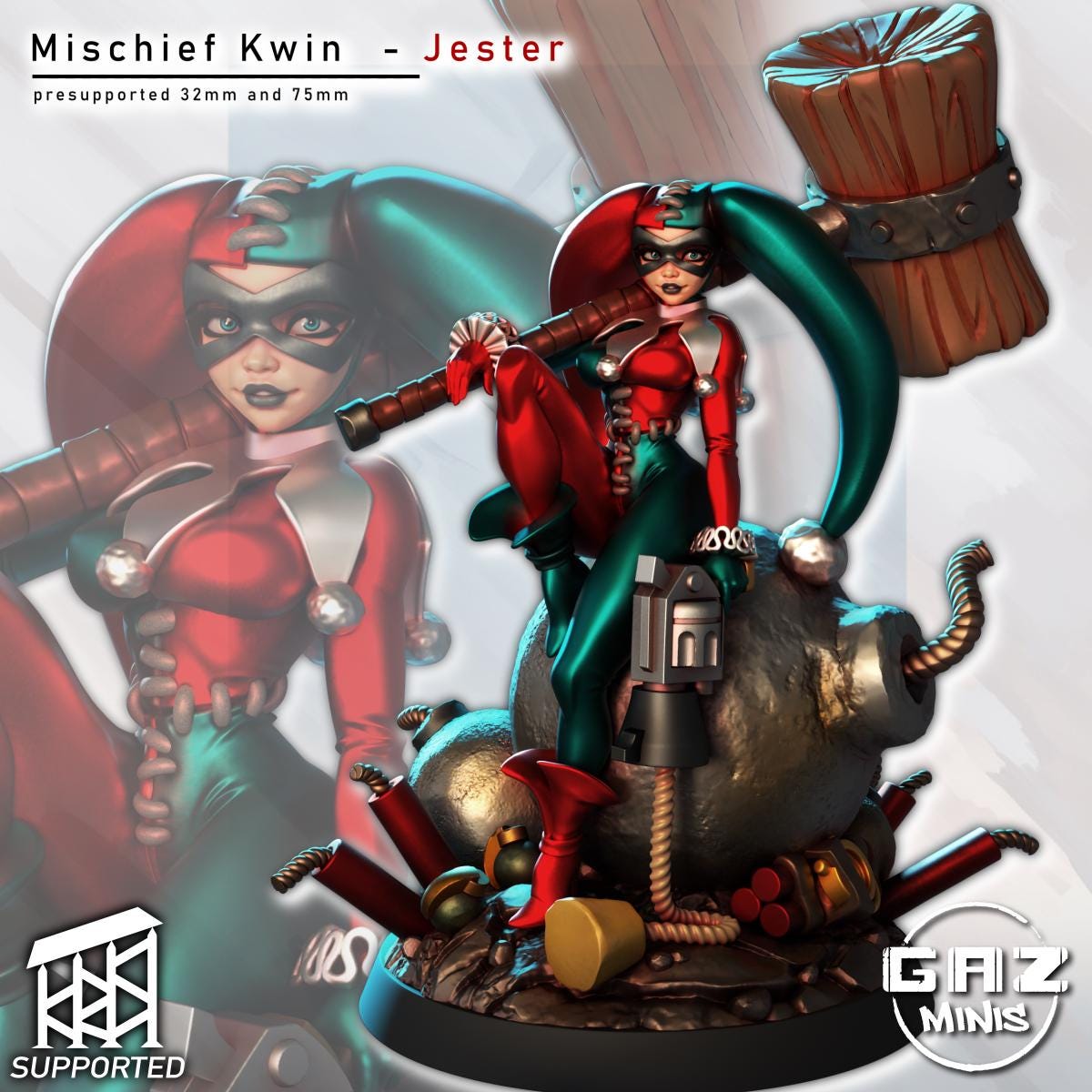 Mischief Kwin Jester Girl Miniature | 3D Resin Printed Figurine | Gaz Minis
