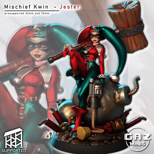 Mischief Kwin Jester Girl Miniature | 3D Resin Printed Figurine | Gaz Minis