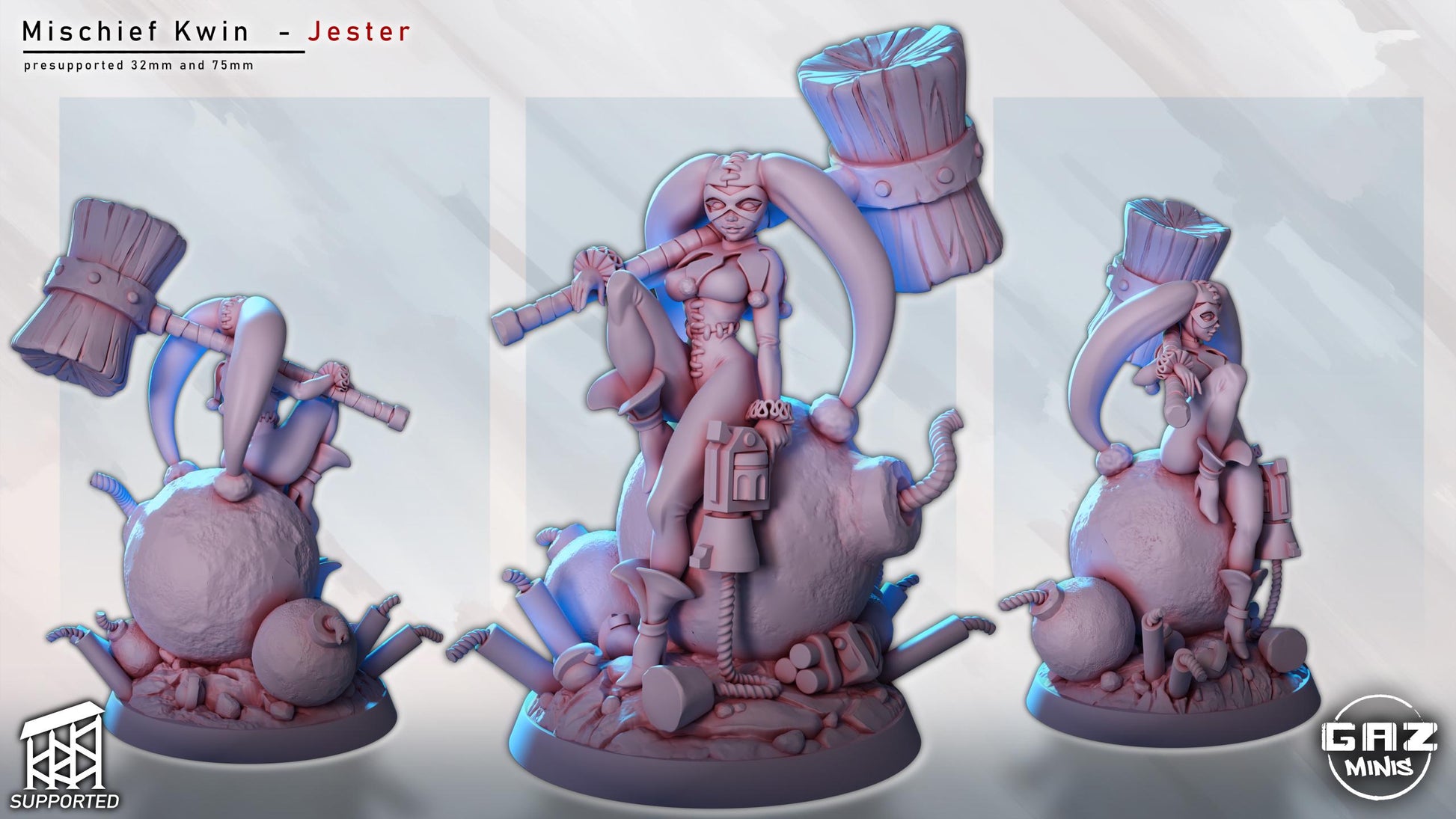 Mischief Kwin Jester Girl Miniature | 3D Resin Printed Figurine | Gaz Minis