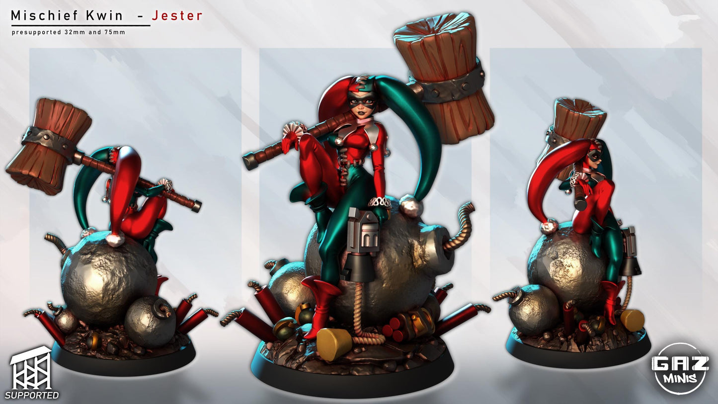 Mischief Kwin Jester Girl Miniature | 3D Resin Printed Figurine | Gaz Minis