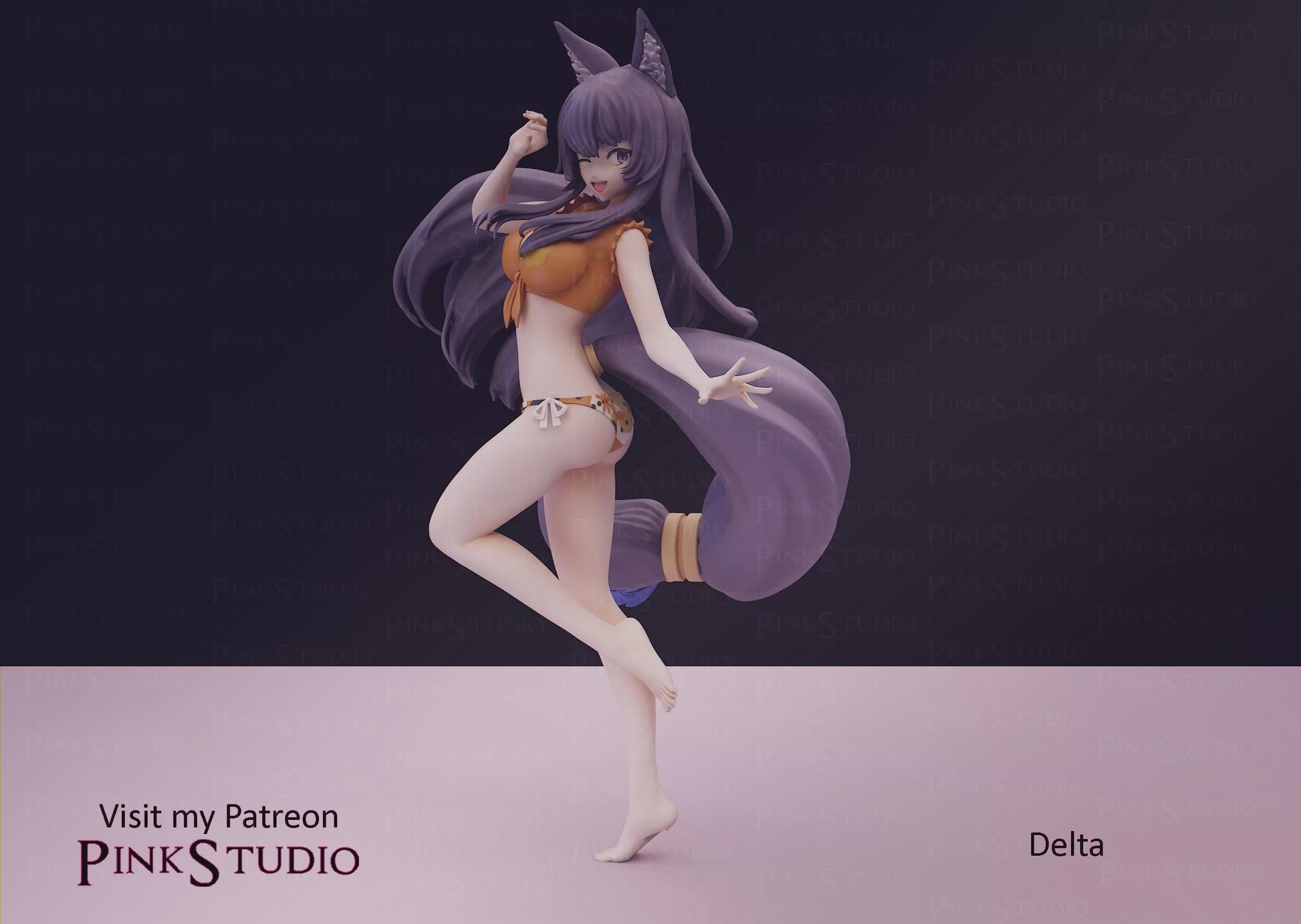 Wolf Girl Model Kit | 3D Printed Resin Figurine | Pink Studio
