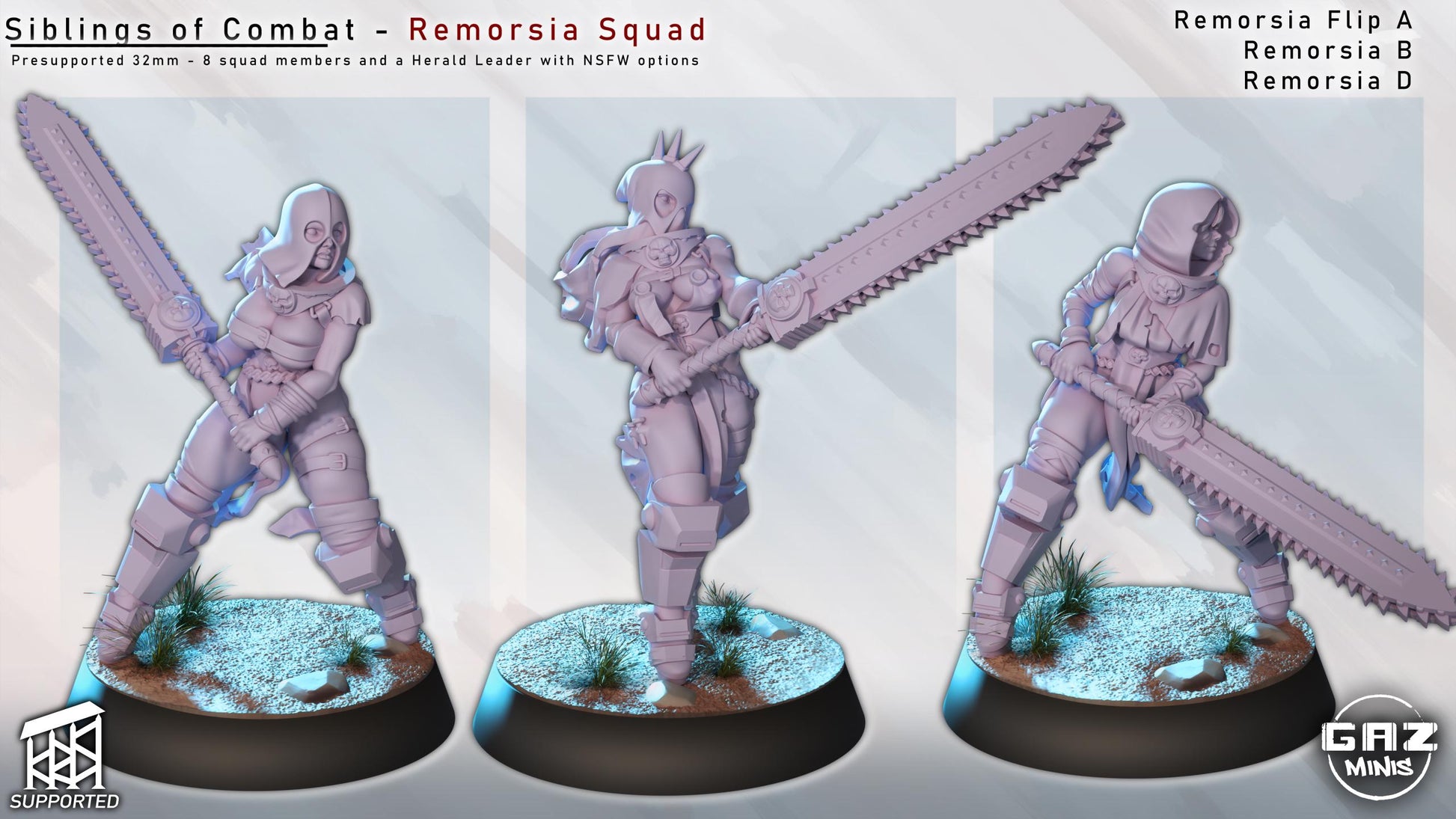 Remorsia Squad Siblings of Combat | Sword Warrior Miniatures | Gaz Minis
