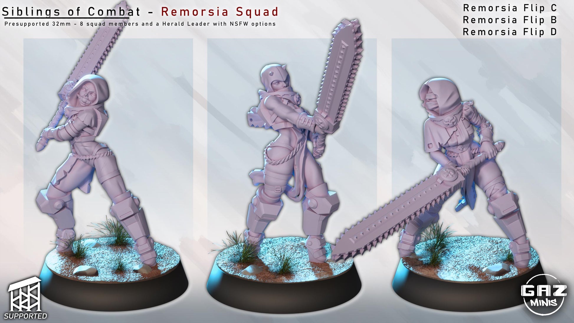 Remorsia Squad Siblings of Combat | Sword Warrior Miniatures | Gaz Minis