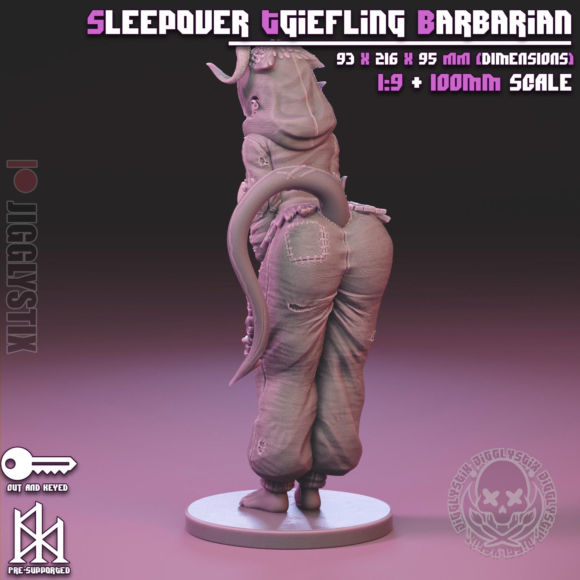 Sleepover Tiefling Barbarian | Miniature | Jigglystix
