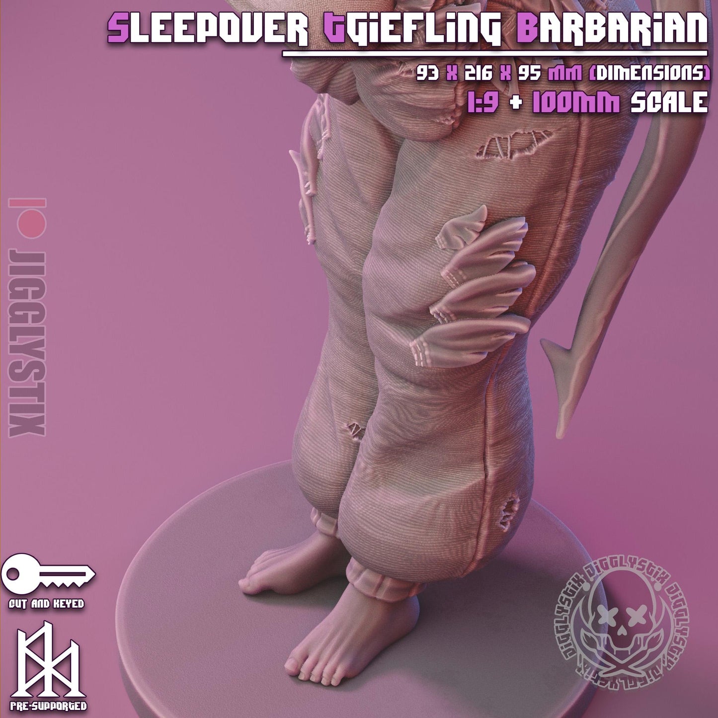 Sleepover Tiefling Barbarian | Miniature | Jigglystix