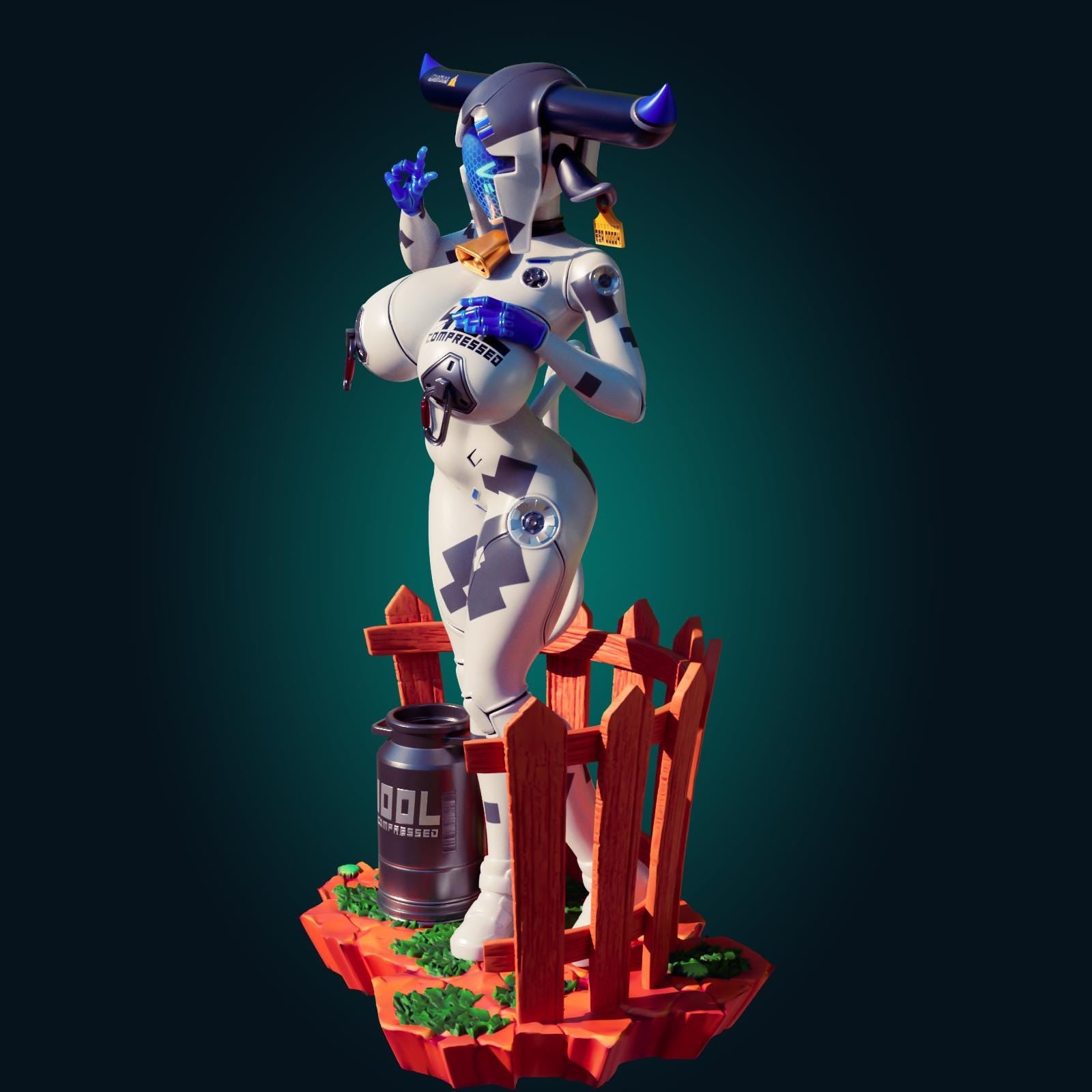 Cow Robot Girl Model Kit | Pin Up Miniature | Officer Rhu