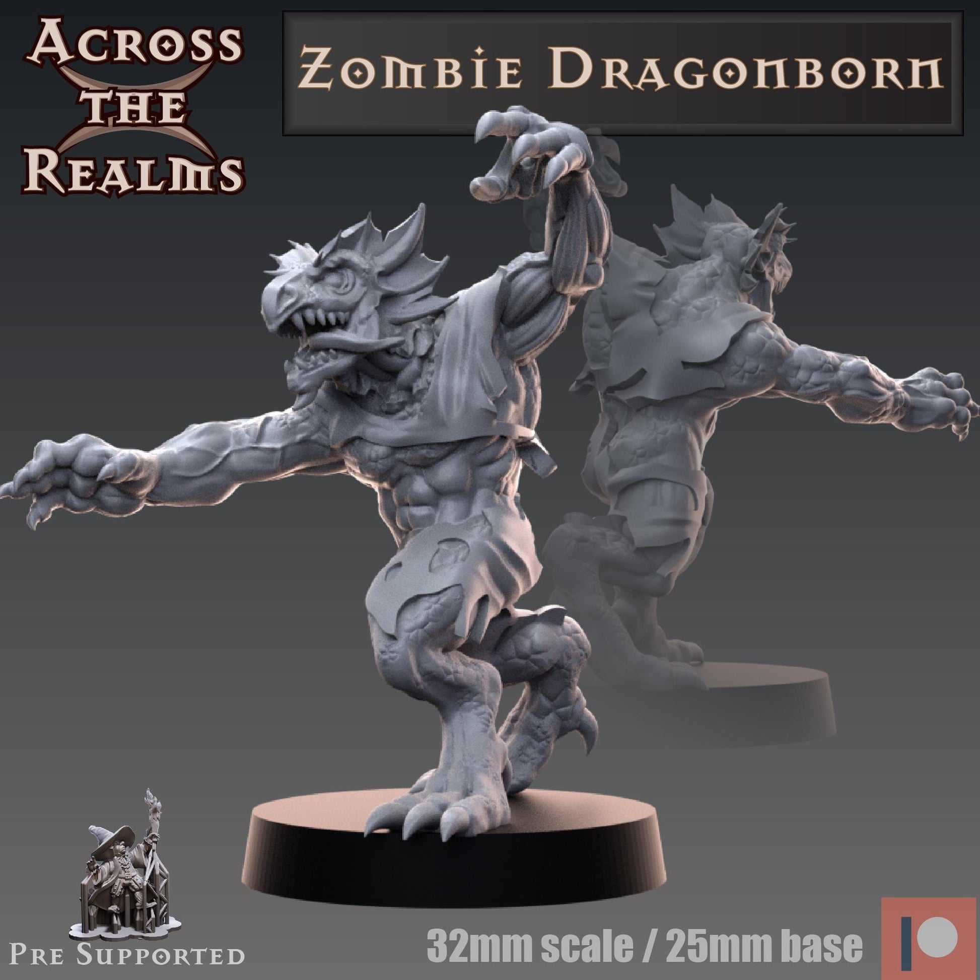 Zombie Dragonborn Miniature | Across the Realms