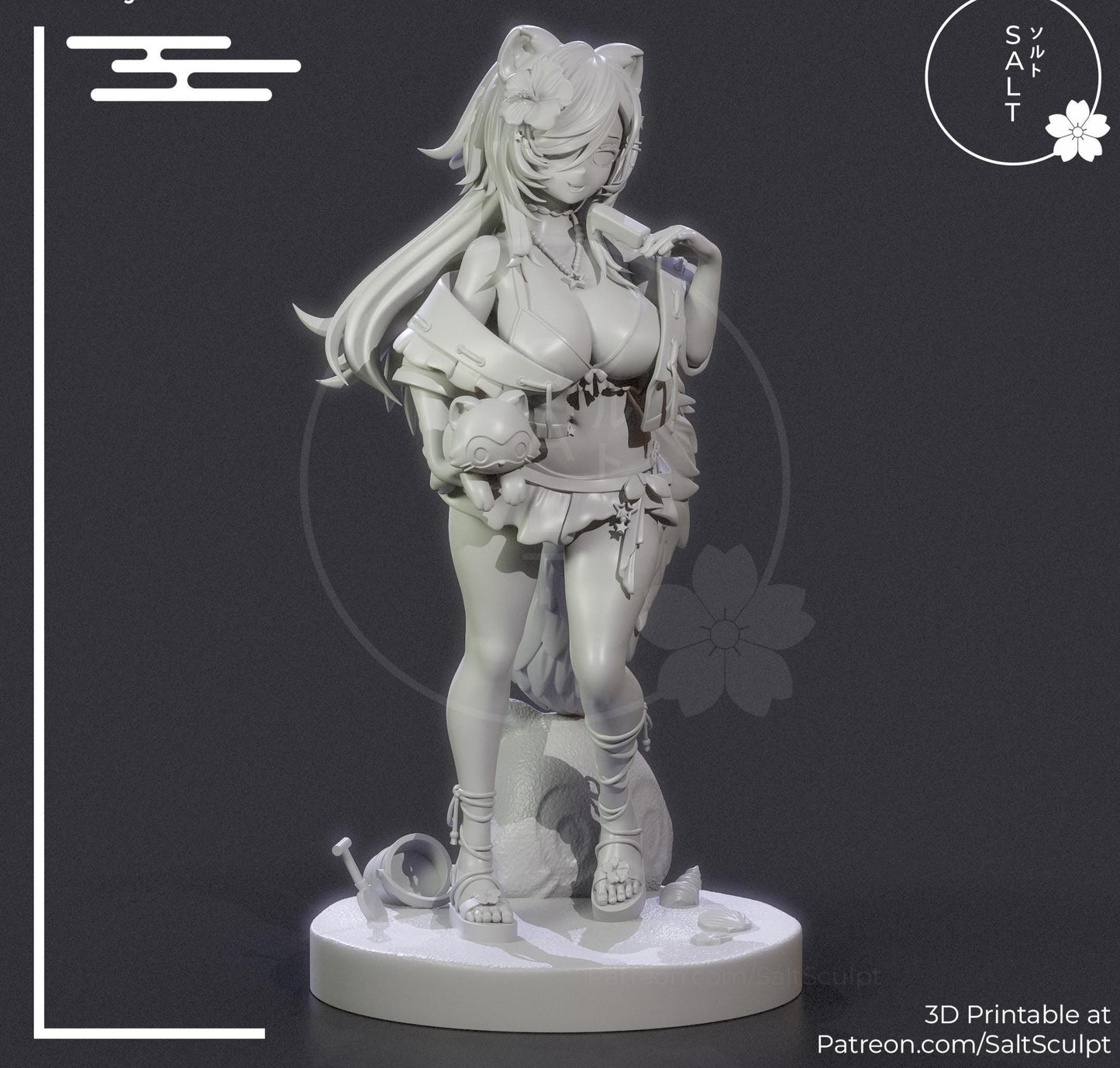 Raccoon Girl Model Kit | 3D Resin Printed Figurine | Salt Sculpt