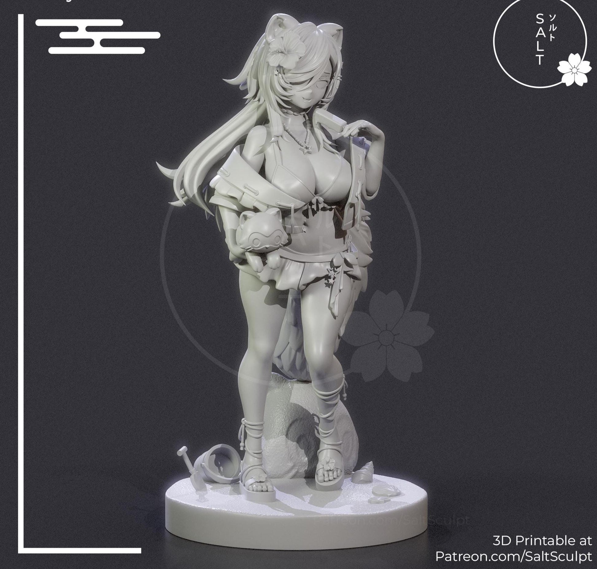 Raccoon Girl Model Kit | 3D Resin Printed Figurine | Salt Sculpt