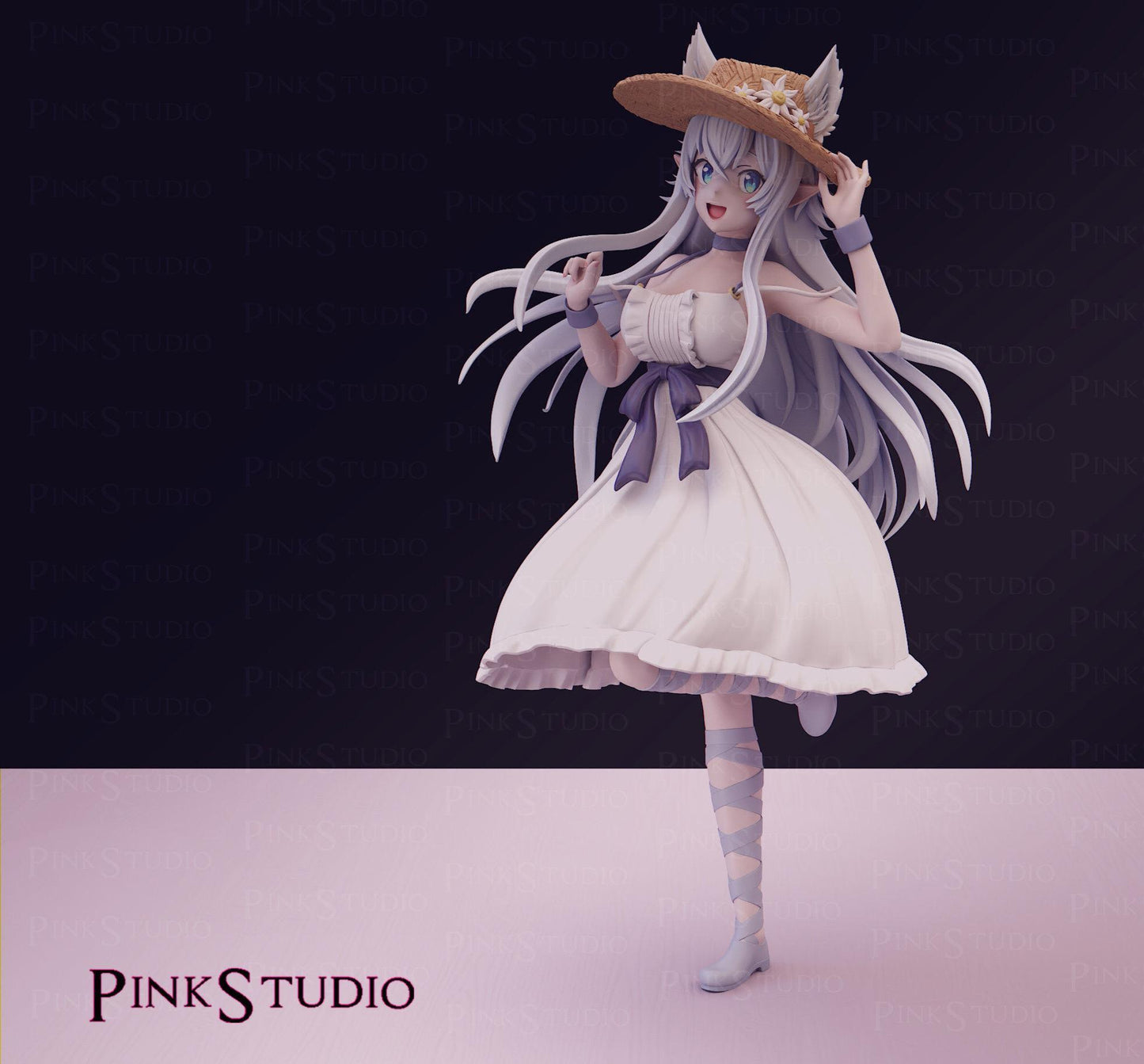 Wolf Girl Model Kit | 3D Resin Printed Figurine | Pink Studio