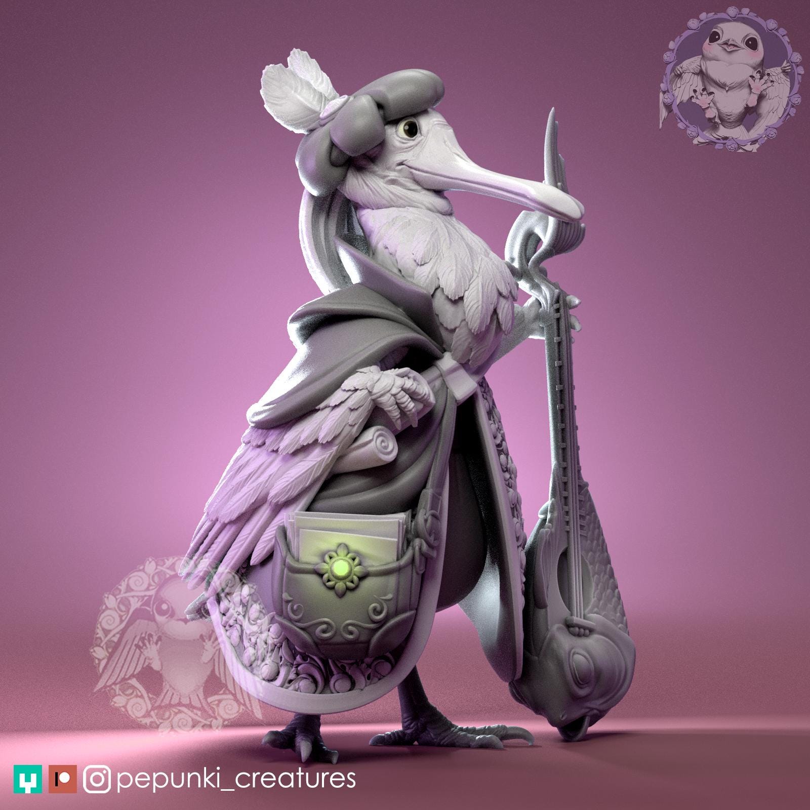Spoonbill Bard | Tabletop Miniature | Pepunki Creatures