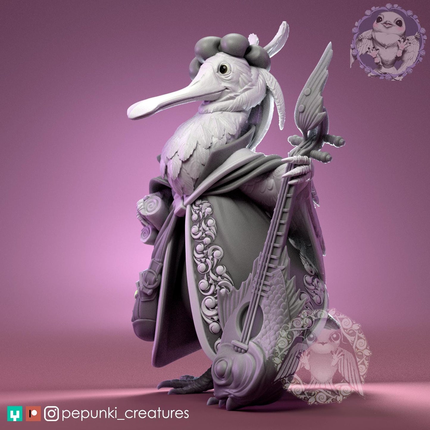 Spoonbill Bard | Tabletop Miniature | Pepunki Creatures