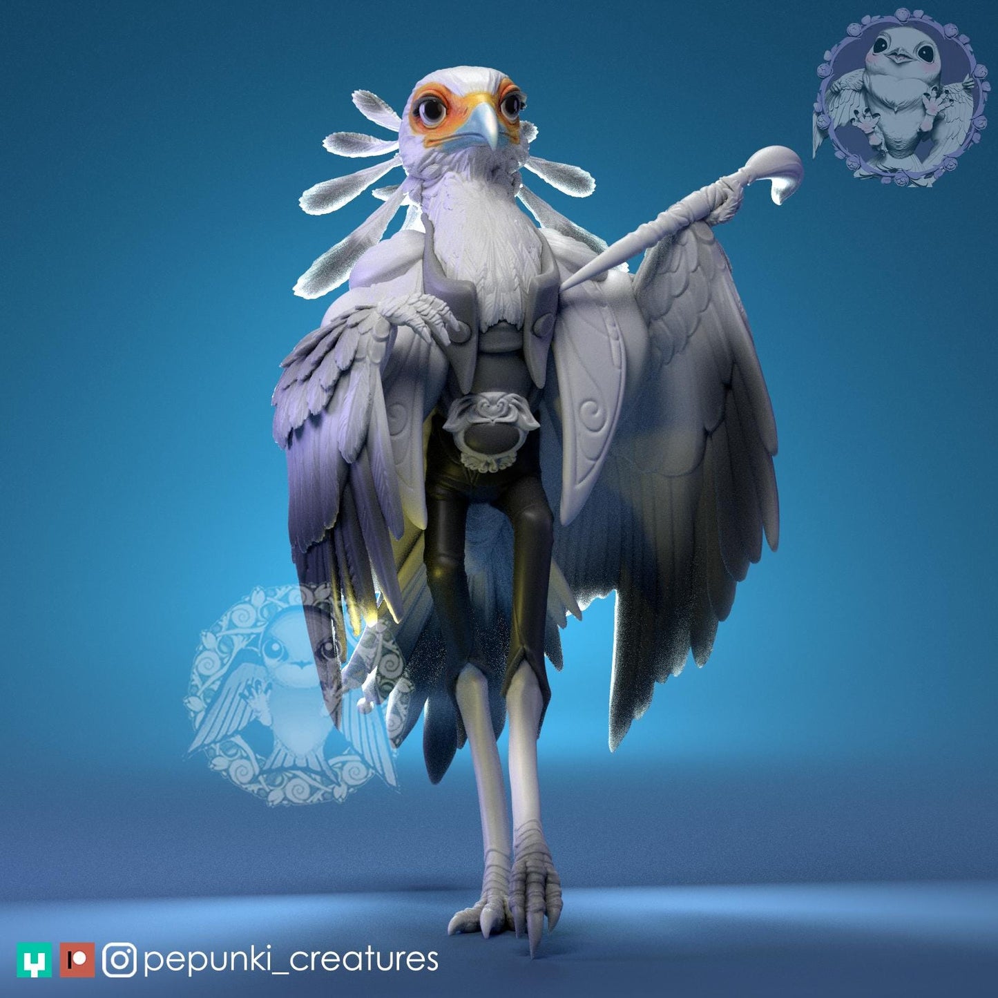 Secretary Bird | Tabletop Miniature | Pepunki Creatures