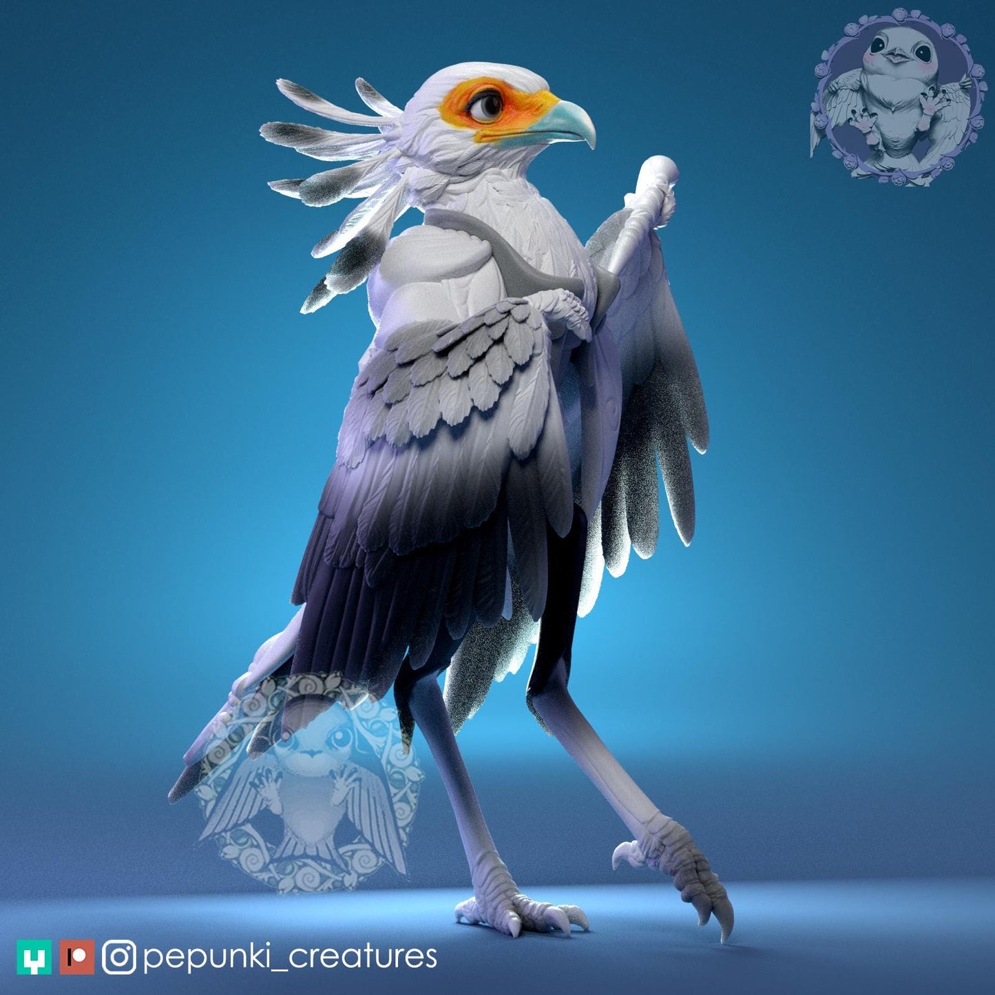 Secretary Bird | Tabletop Miniature | Pepunki Creatures
