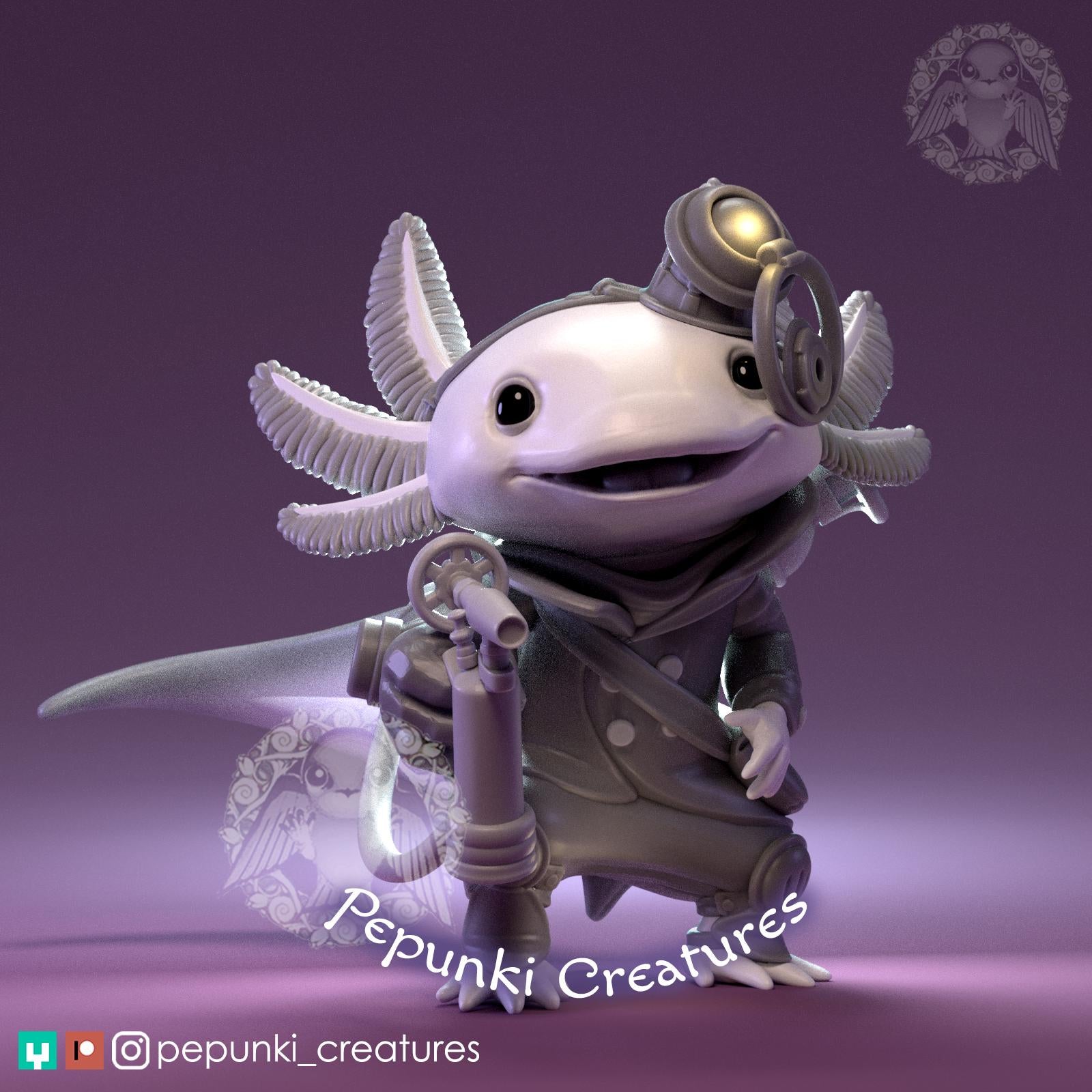 Steampunk Axolotl | Tabletop Miniature | Pepunki Creatures