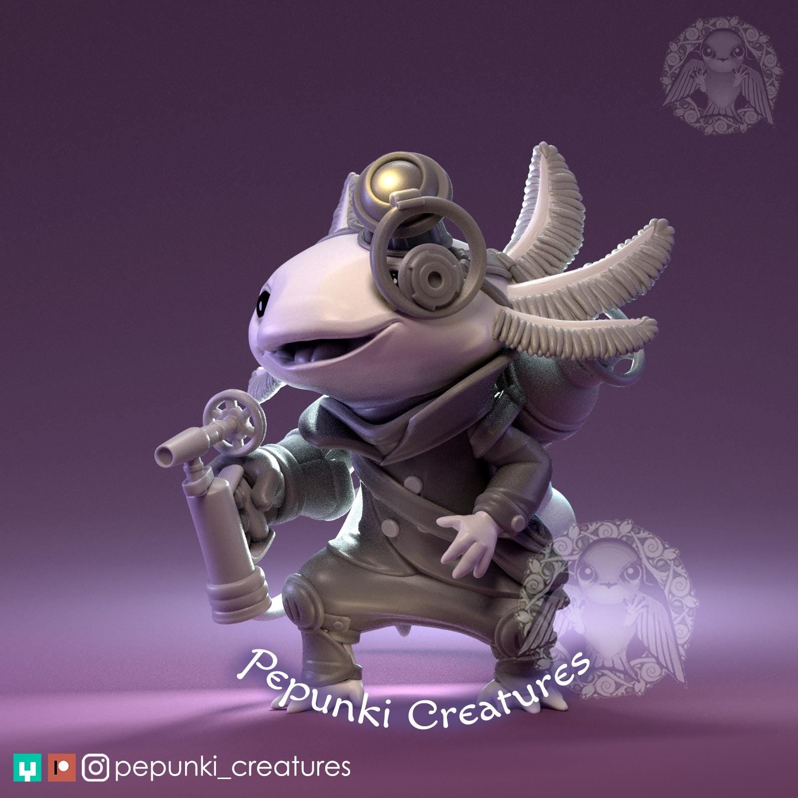 Steampunk Axolotl | Tabletop Miniature | Pepunki Creatures