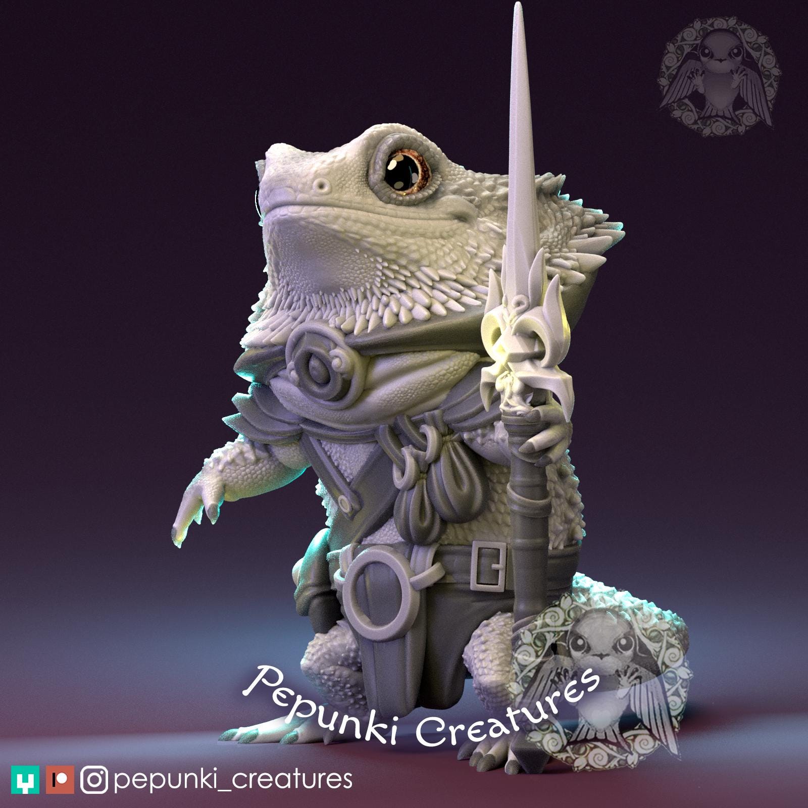 Bearded Dragon Warrior | Tabletop Miniature | Pepunki Creatures