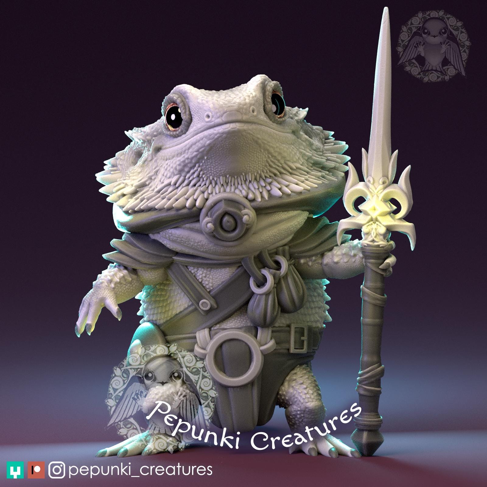 Bearded Dragon Warrior | Tabletop Miniature | Pepunki Creatures