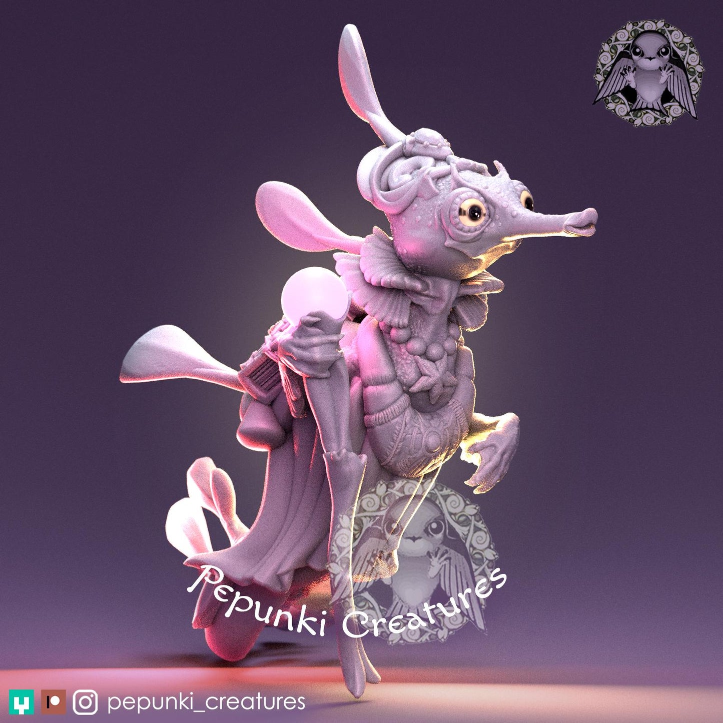 Seahorse Sorceress | Tabletop Miniature | Pepunki Creatures
